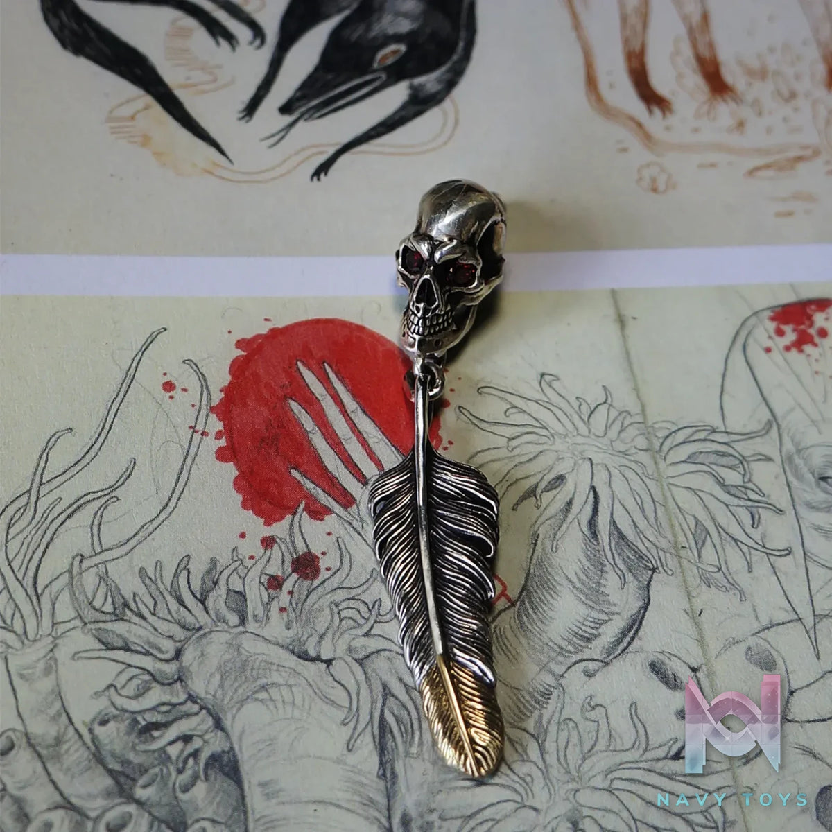 Raven Studio (silver jewelry) – Original RS Skull Feather Earrings Original