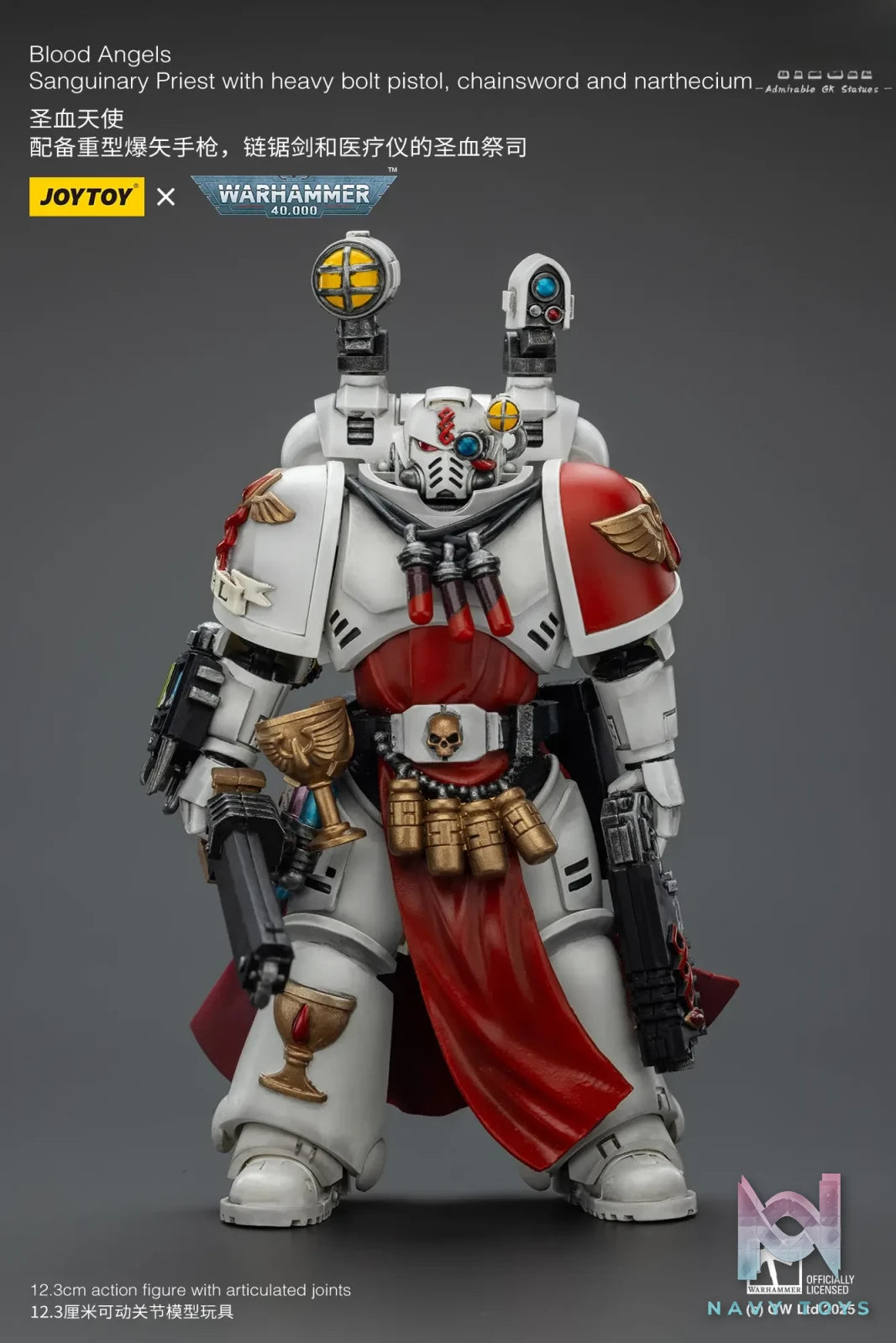 JOYTOY – 1/18 Blood Angels Sanguinary Priest with heavy bolt pistol, chainsword and narthecium JT1789 (Licensed)