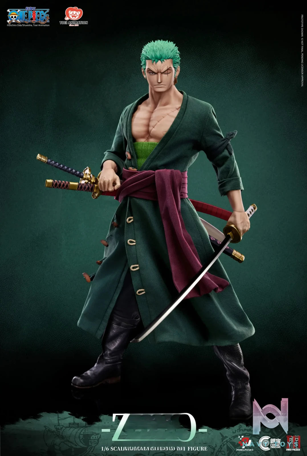 Pixel Poses X Cosmic Creations X JIMEI PALACE Studio – ONE PIECE Roronoa Zoro 1/6 Scale Platinum Silicone Action Figure (Licensed)