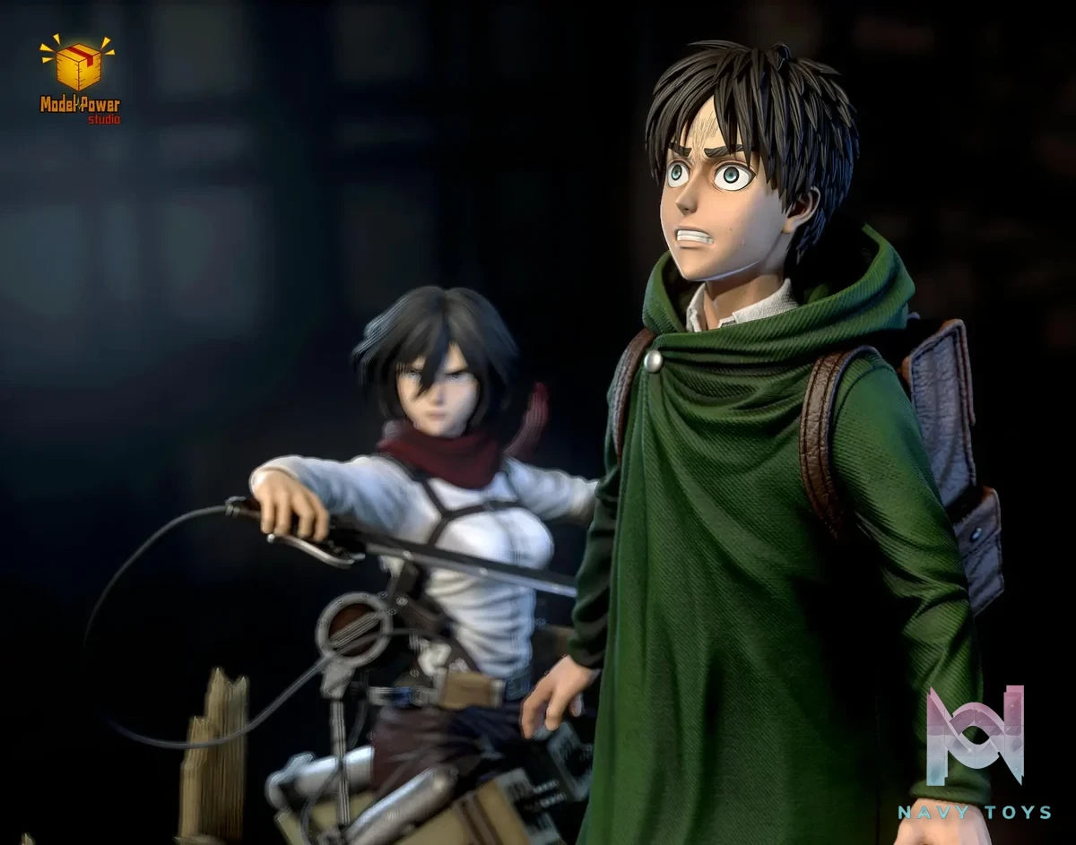 Model Power Studio - Attack On Titan The Basement Trio Mikasa & Armin & Eren resin statue Navy Toys anime figure