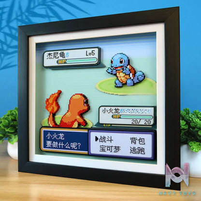 KALA HOME Studio – Charmander vs Squirtle Pokémon Pixel Art 3D Decorative Painting Pokémon