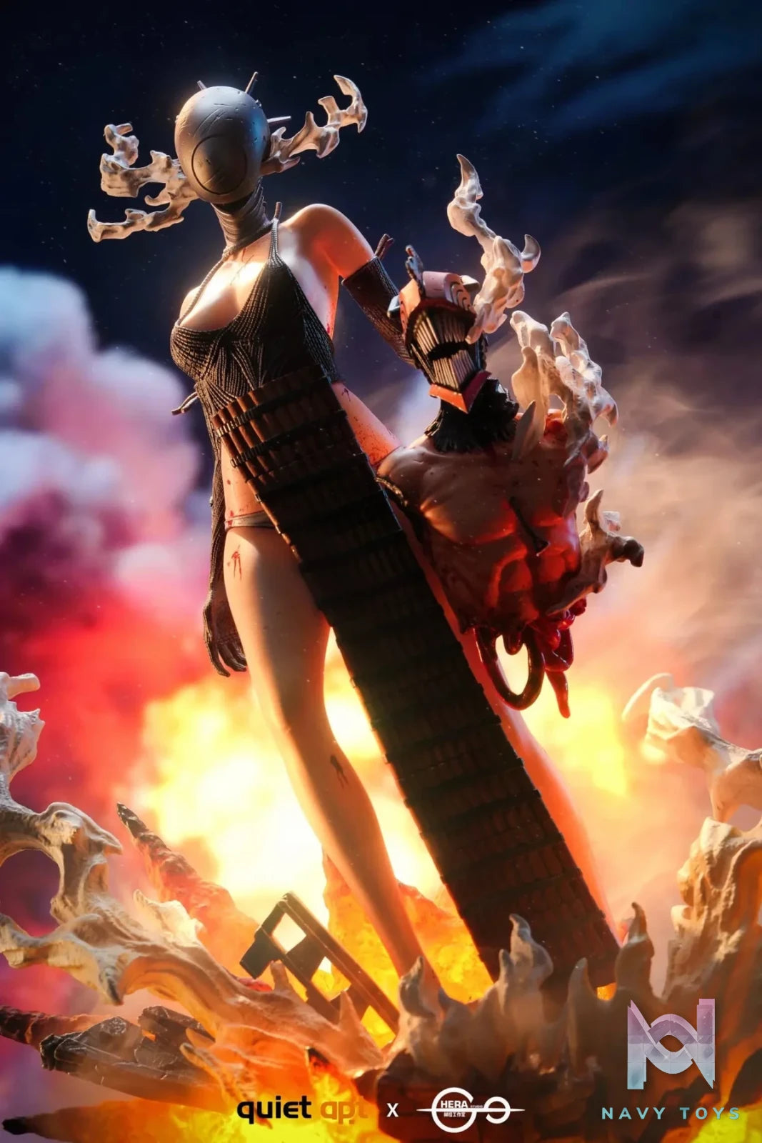 QuietArt Studio & Hera Studio - Chainsaw Man Bomb Demon Bom & Reze & Kiss Busts resin statue Navy Toys anime figure