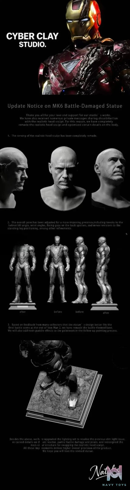 Cyber ​​Clay Studio – Tony Stark Iron Man Mark VI 1/3 Scale Full-Body Statue Marvel