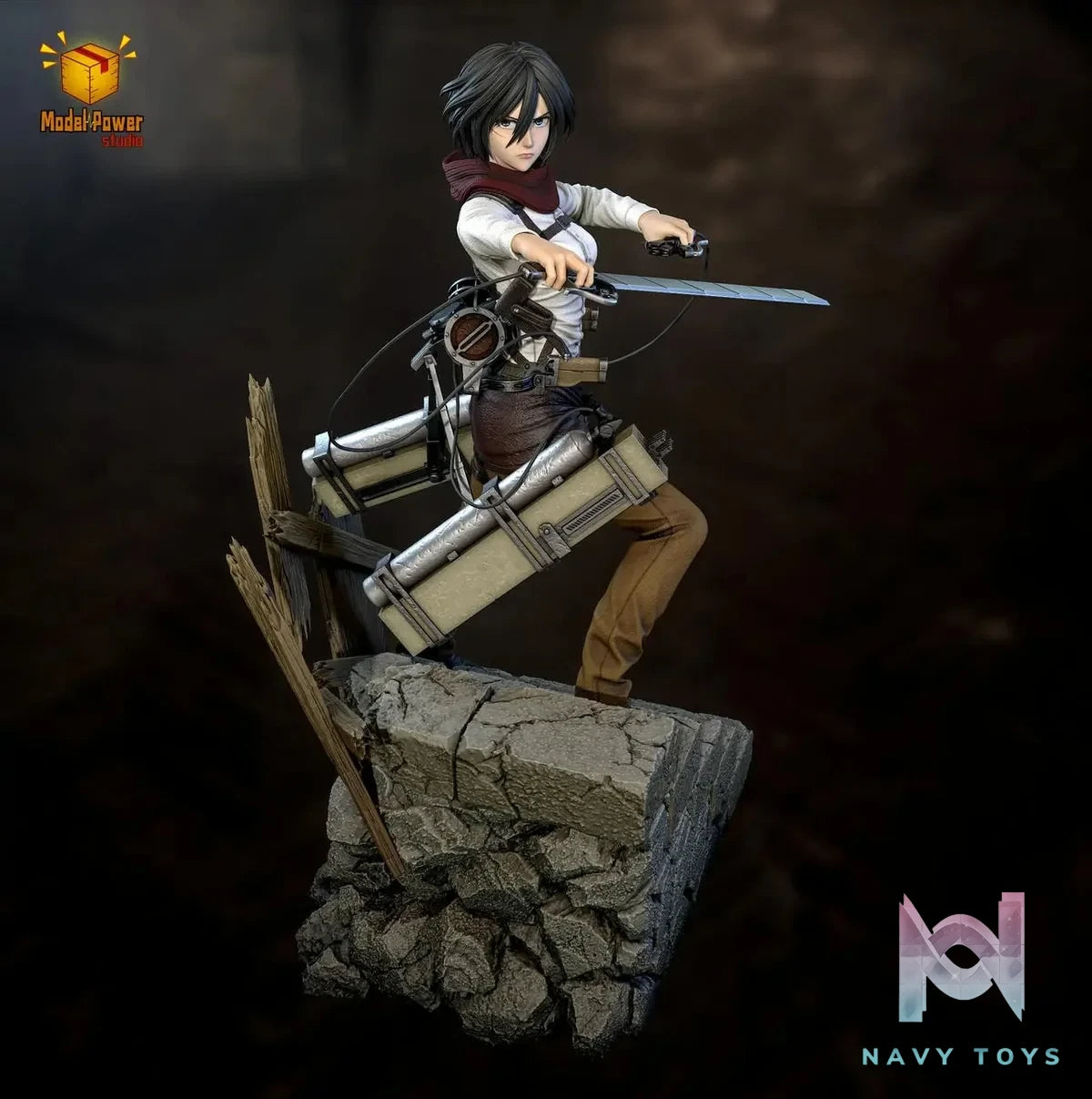 Model Power Studio - Attack On Titan The Basement Trio Mikasa & Armin & Eren resin statue Navy Toys anime figure