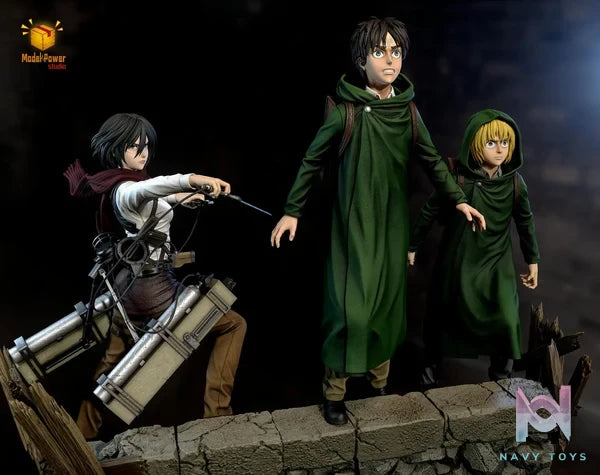 Model Power Studio - Attack On Titan The Basement Trio Mikasa & Armin & Eren resin statue Navy Toys anime figure