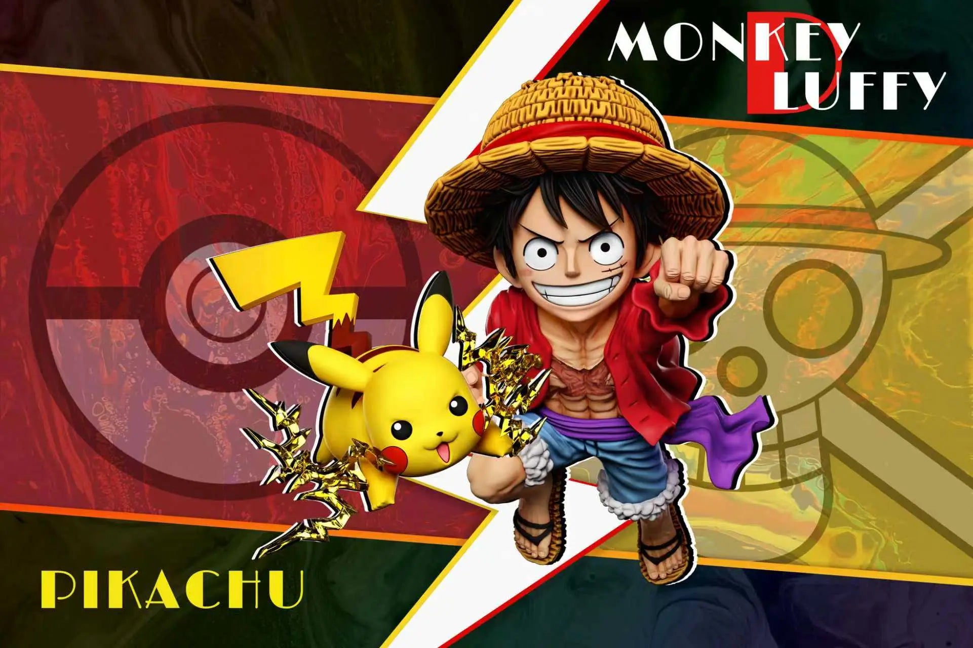 A+ Studio - Pokémon & One Piece Luffy Resonance Series Pikachu & Luffy resin statue Navy Toys anime figure