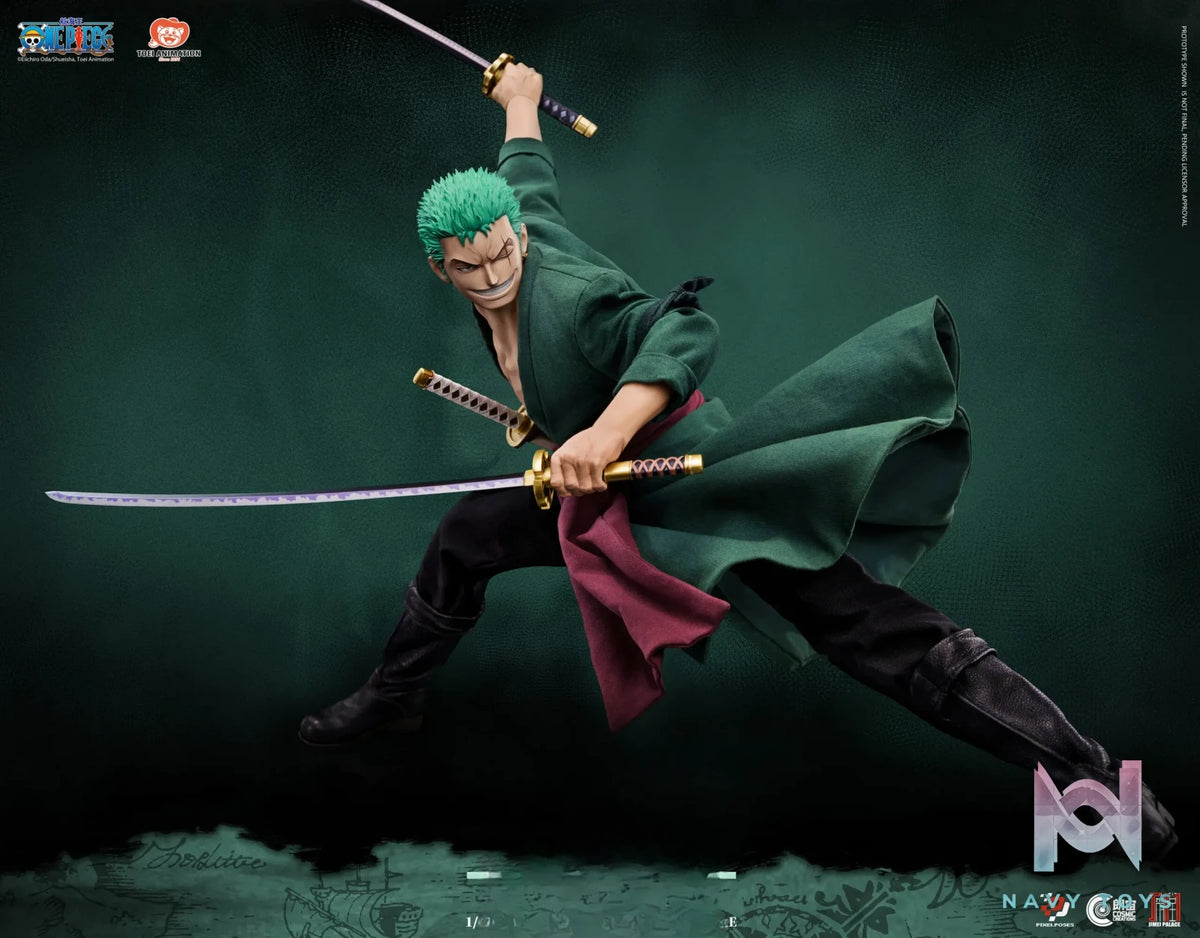 Pixel Poses X Cosmic Creations X JIMEI PALACE Studio – ONE PIECE Roronoa Zoro 1/6 Scale Platinum Silicone Action Figure (Licensed)