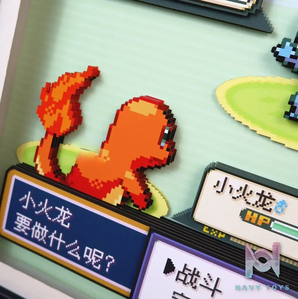KALA HOME Studio – Charmander vs Squirtle Pokémon Pixel Art 3D Decorative Painting Pokémon