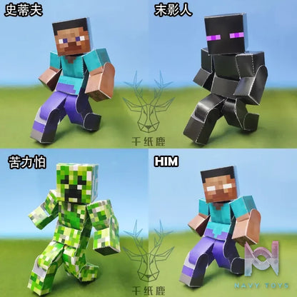 Qian Zhi Lu Studio – Steve Creeper Solid 303 Articulated 3D Paper Model DIY Minecraft