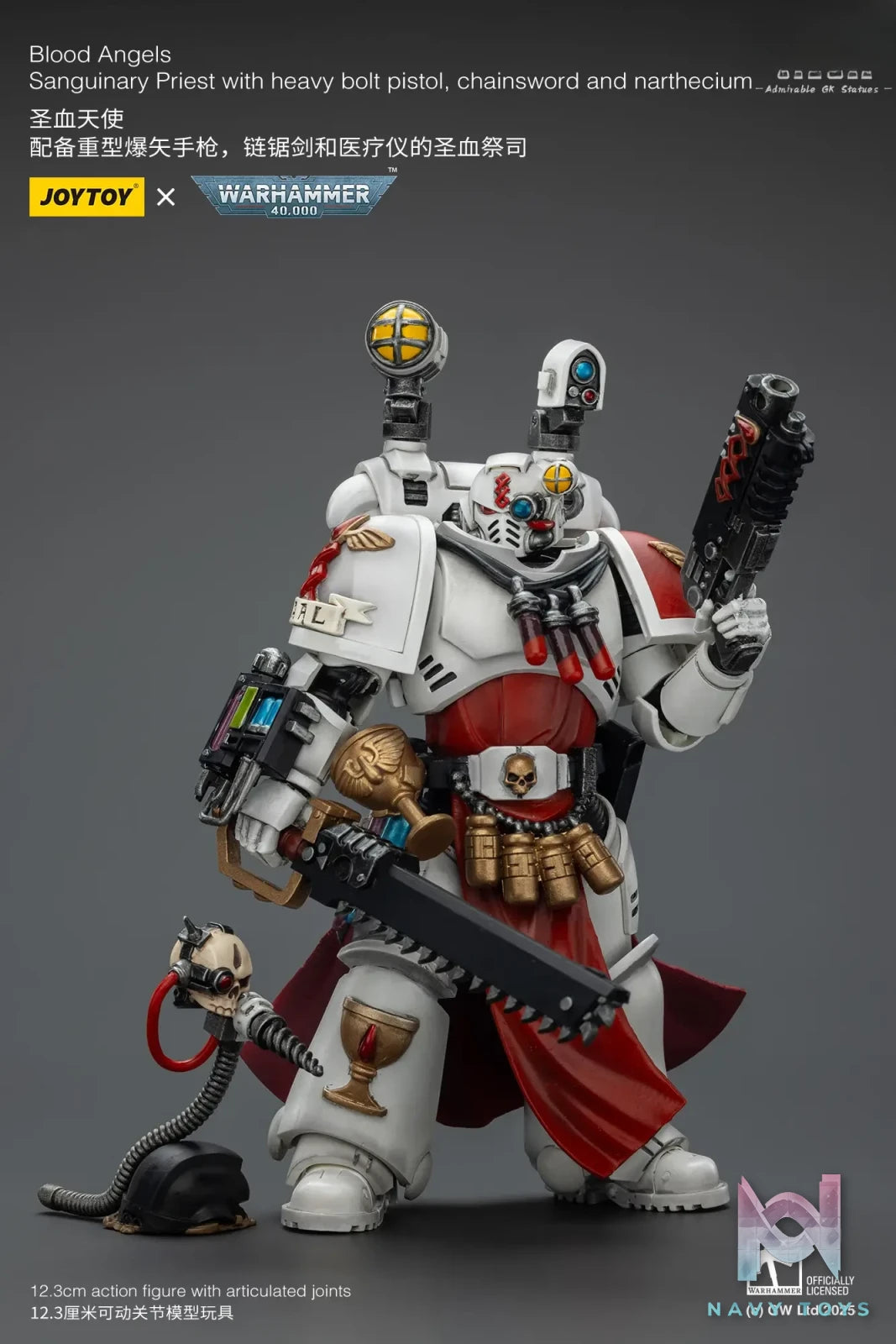 JOYTOY – 1/18 Blood Angels Sanguinary Priest with heavy bolt pistol, chainsword and narthecium JT1789 (Licensed)