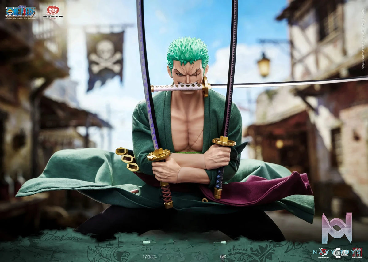 Pixel Poses X Cosmic Creations X JIMEI PALACE Studio – ONE PIECE Roronoa Zoro 1/6 Scale Platinum Silicone Action Figure (Licensed)