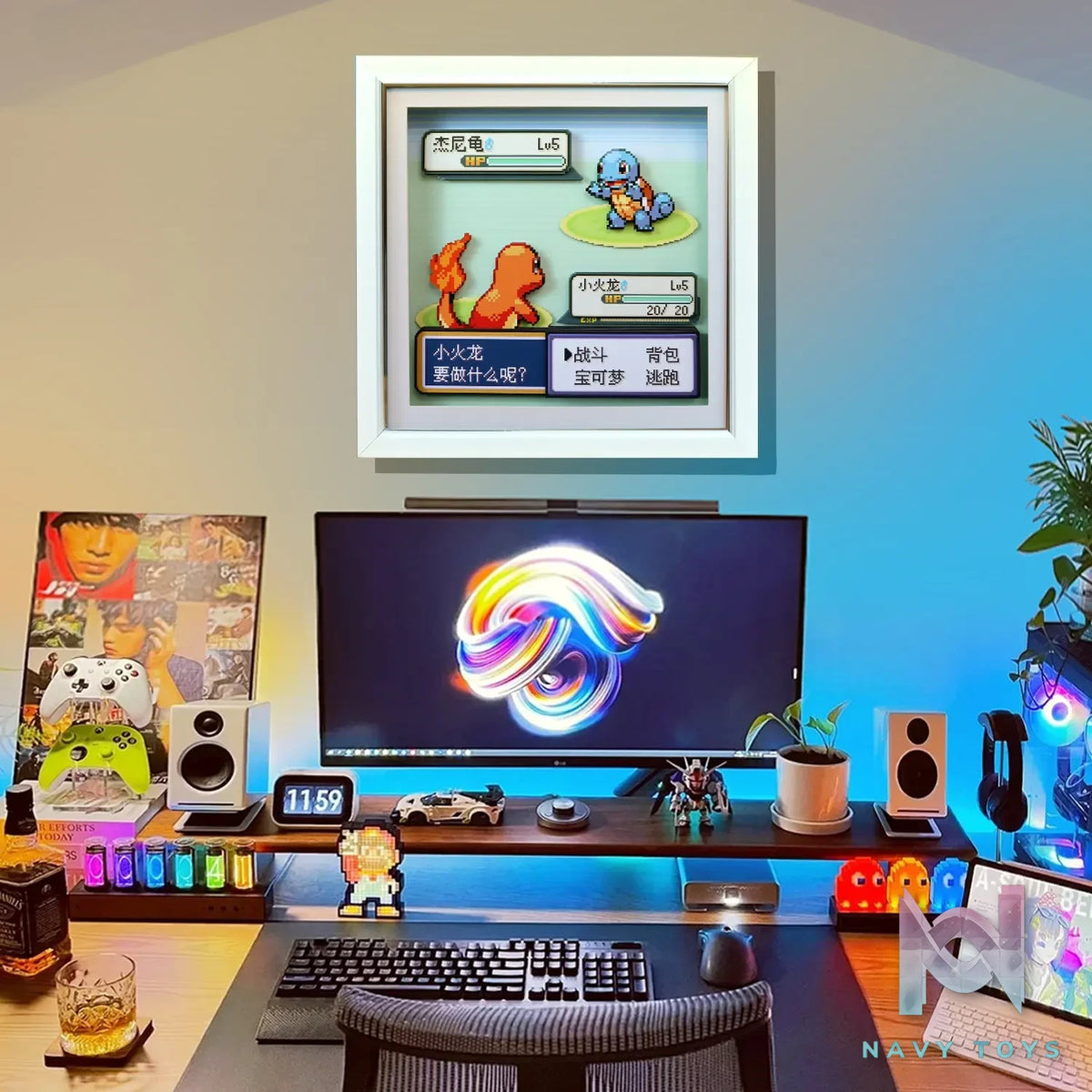 KALA HOME Studio – Charmander vs Squirtle Pokémon Pixel Art 3D Decorative Painting Pokémon