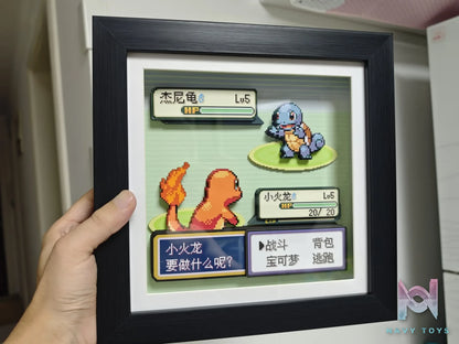 KALA HOME Studio – Charmander vs Squirtle Pokémon Pixel Art 3D Decorative Painting Pokémon