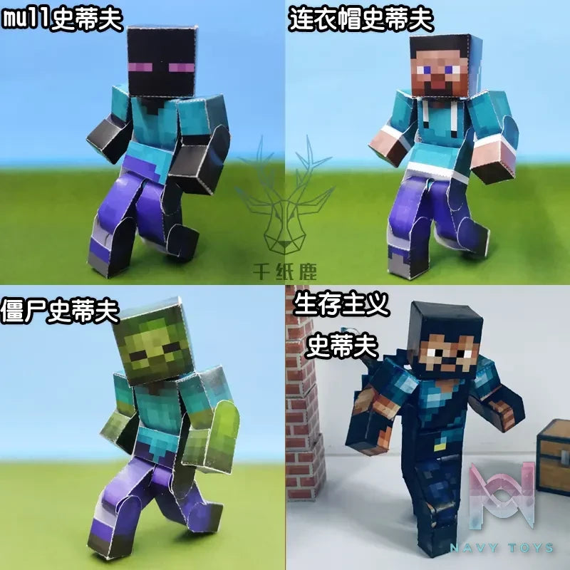 Qian Zhi Lu Studio – Steve Creeper Solid 303 Articulated 3D Paper Model DIY Minecraft