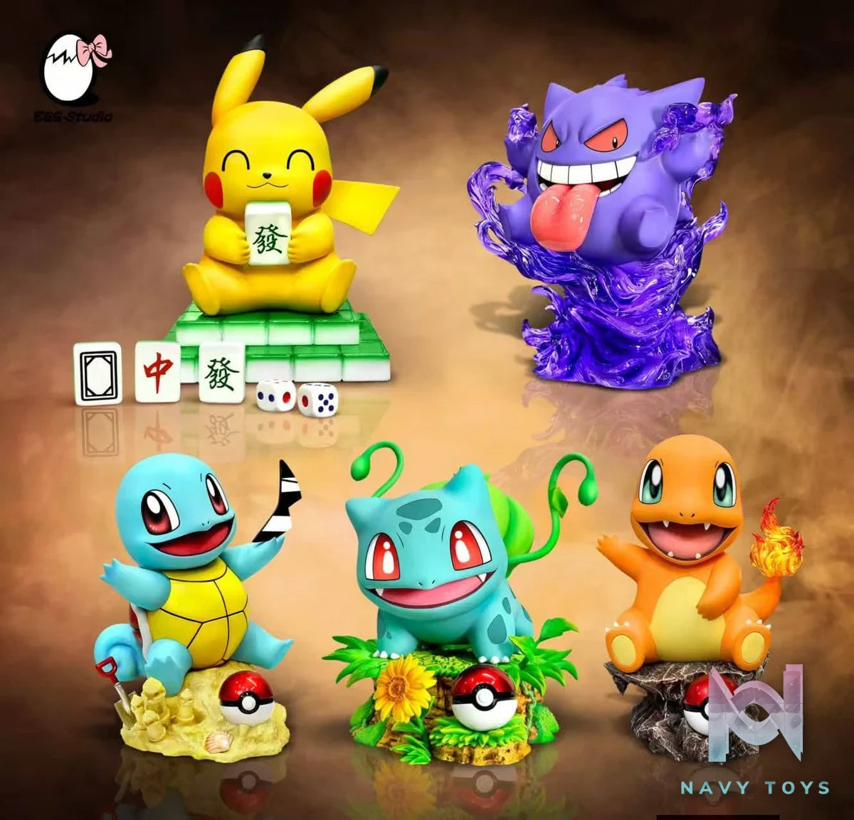 Pikachu playing Mahjong resin statue egg studio anime figure