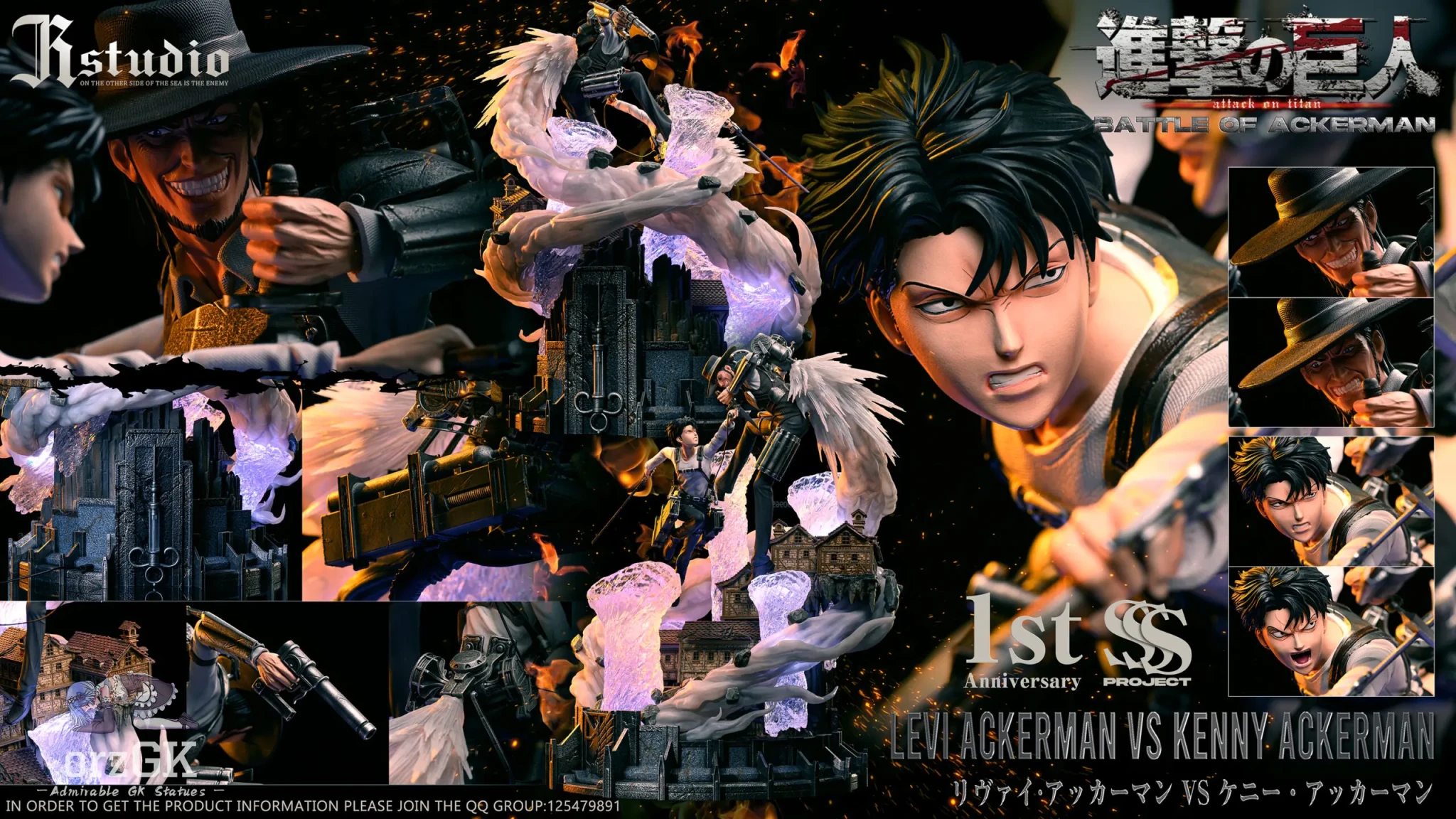 JR Studio - Attack on Titan Battle of Ackerman resin statue Navy Toys anime figure