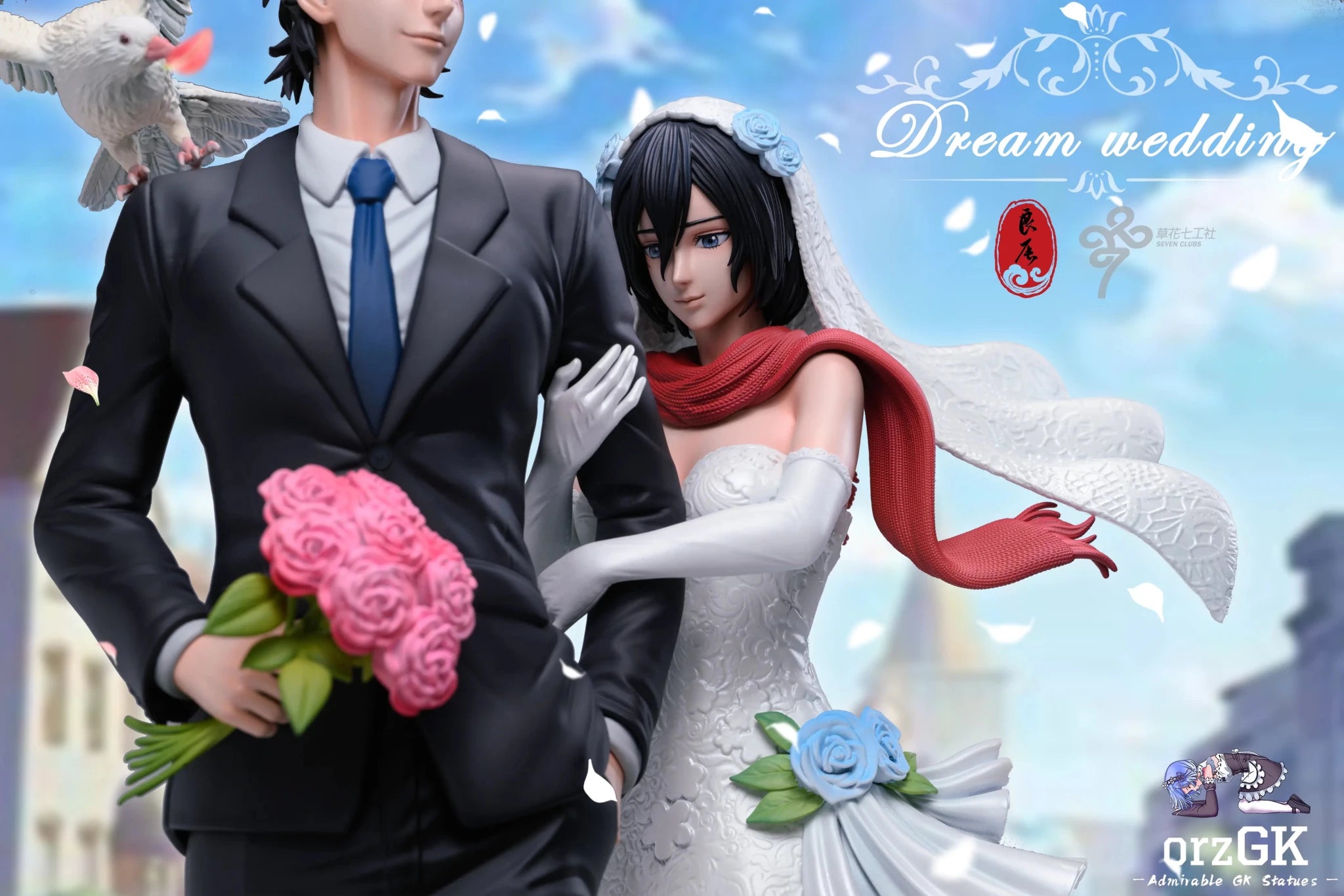 LC Studio - Attack on Titan Eren Yeager & Mikasa Ackerman Wedding resin statue Navy Toys anime figure