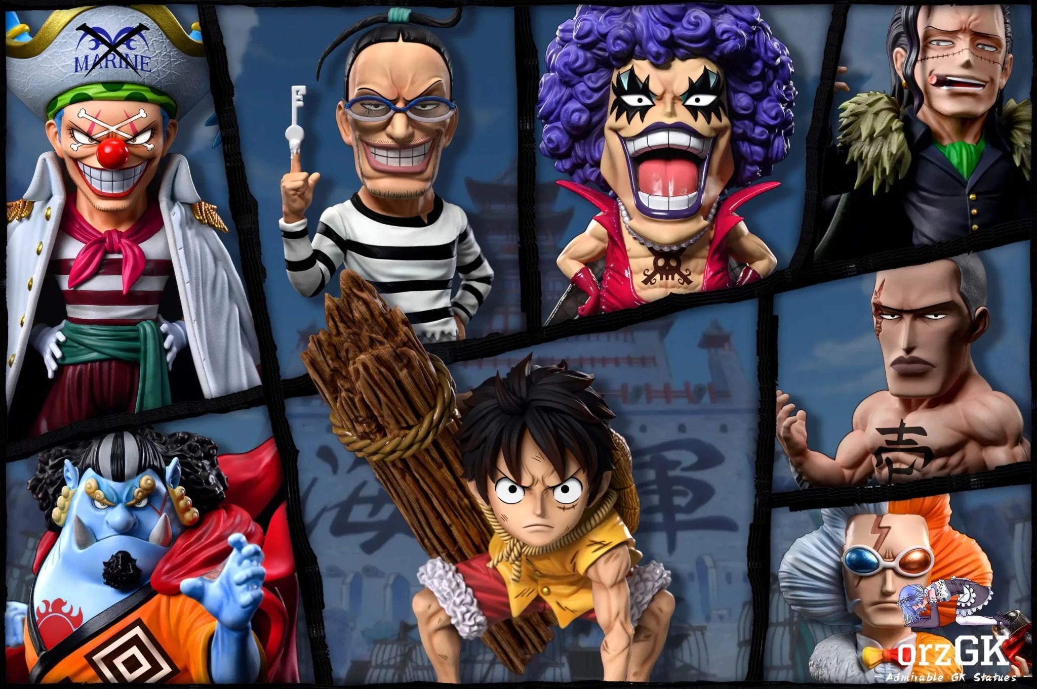 A+ Studio - One Piece Luffy Series Summit War Saga Luffy resin statue Navy Toys anime figure