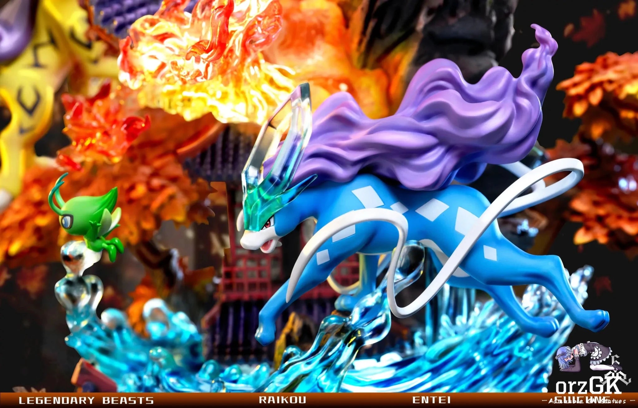 666 Studio - Pokémon Legendary Pokémon Entei & Raikou & Suicune resin statue Navy Toys anime figure