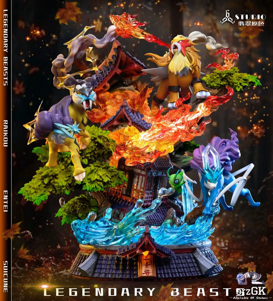 666 Studio - Pokémon Legendary Pokémon Entei & Raikou & Suicune resin statue Navy Toys anime figure