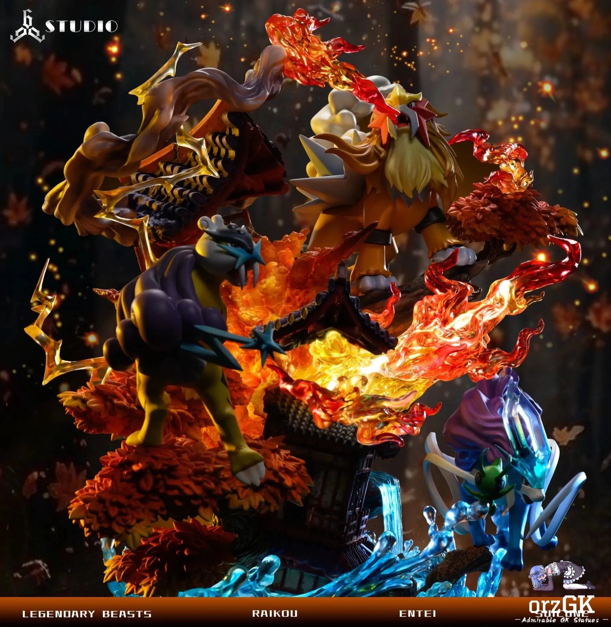 666 Studio - Pokémon Legendary Pokémon Entei & Raikou & Suicune resin statue Navy Toys anime figure