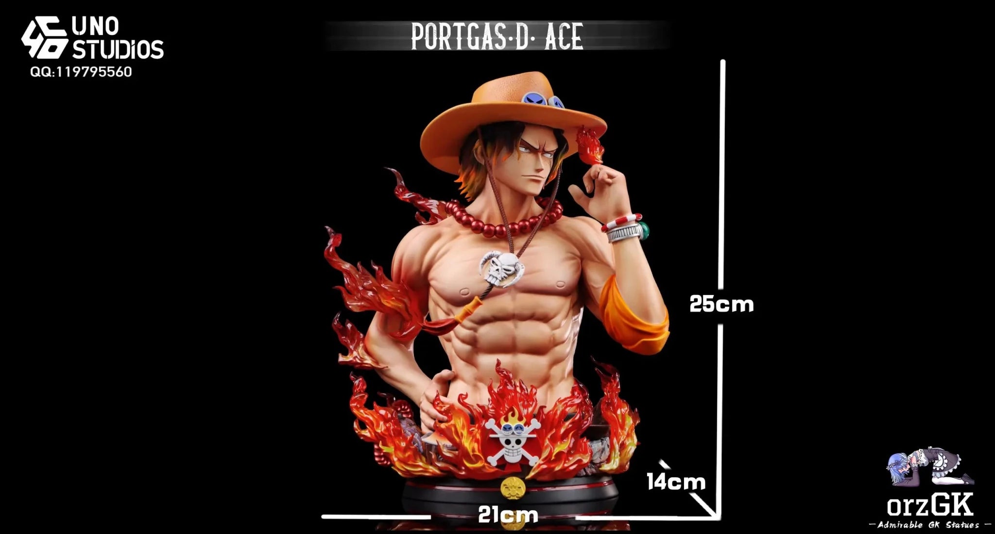 UNO Studio - One Piece 1/4 Portgas D. Ace Bust resin statue Navy Toys anime figure