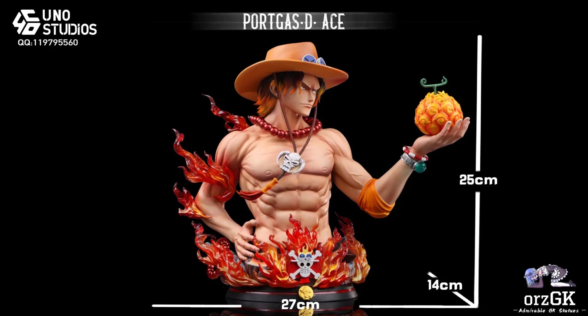 UNO Studio - One Piece 1/4 Portgas D. Ace Bust resin statue Navy Toys anime figure