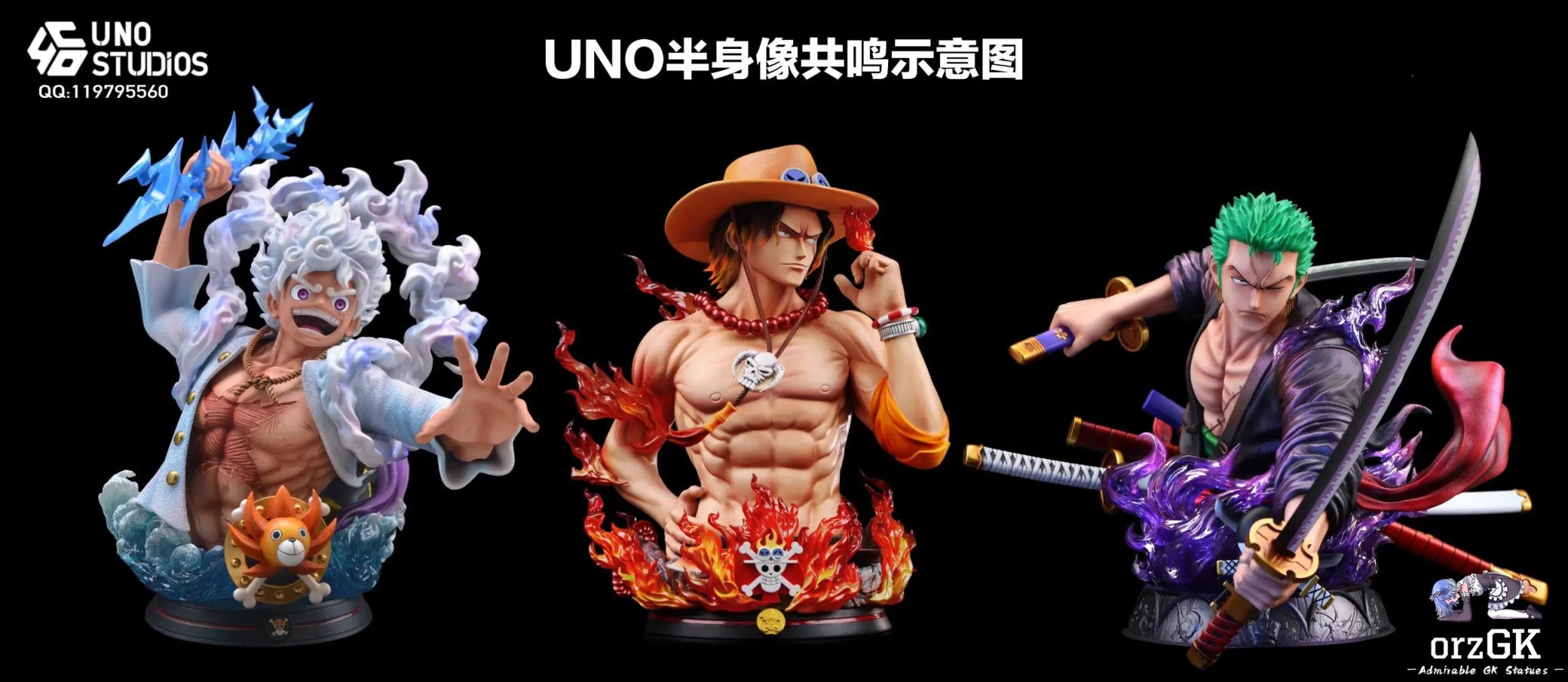 UNO Studio - One Piece 1/4 Portgas D. Ace Bust resin statue Navy Toys anime figure