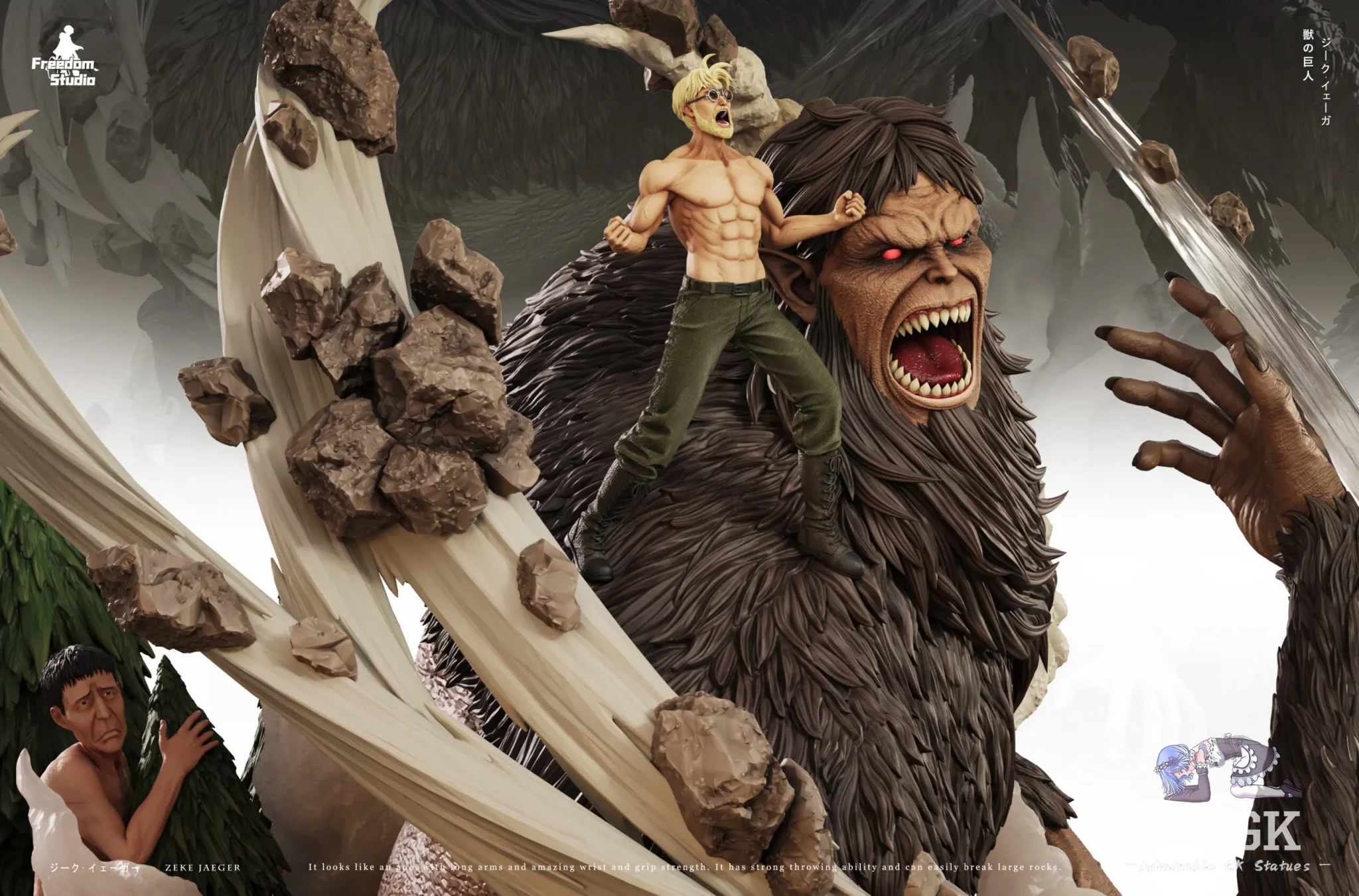 Freedom Studio - Attack on Titan 016 Zeke Yeager & Beast Titan resin statue Navy Toys anime figure