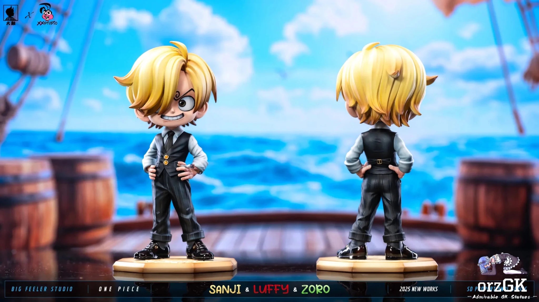 Big Feeler Studio & XOX Studio - One Piece Q version The Three Strongest Luffy & Zoro & Sanji resin statue Navy Toys anime figure