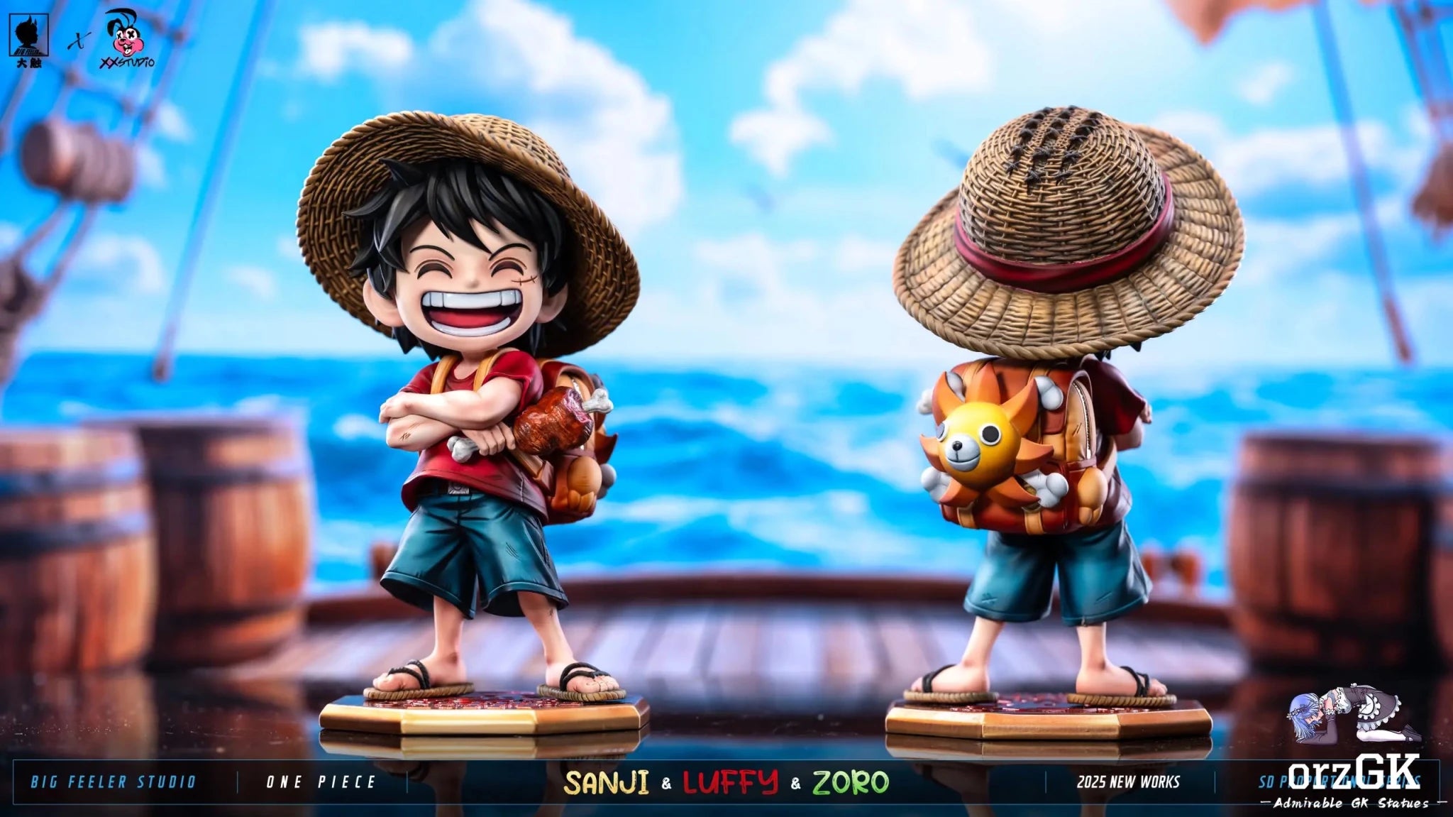 Big Feeler Studio & XOX Studio - One Piece Q version The Three Strongest Luffy & Zoro & Sanji resin statue Navy Toys anime figure