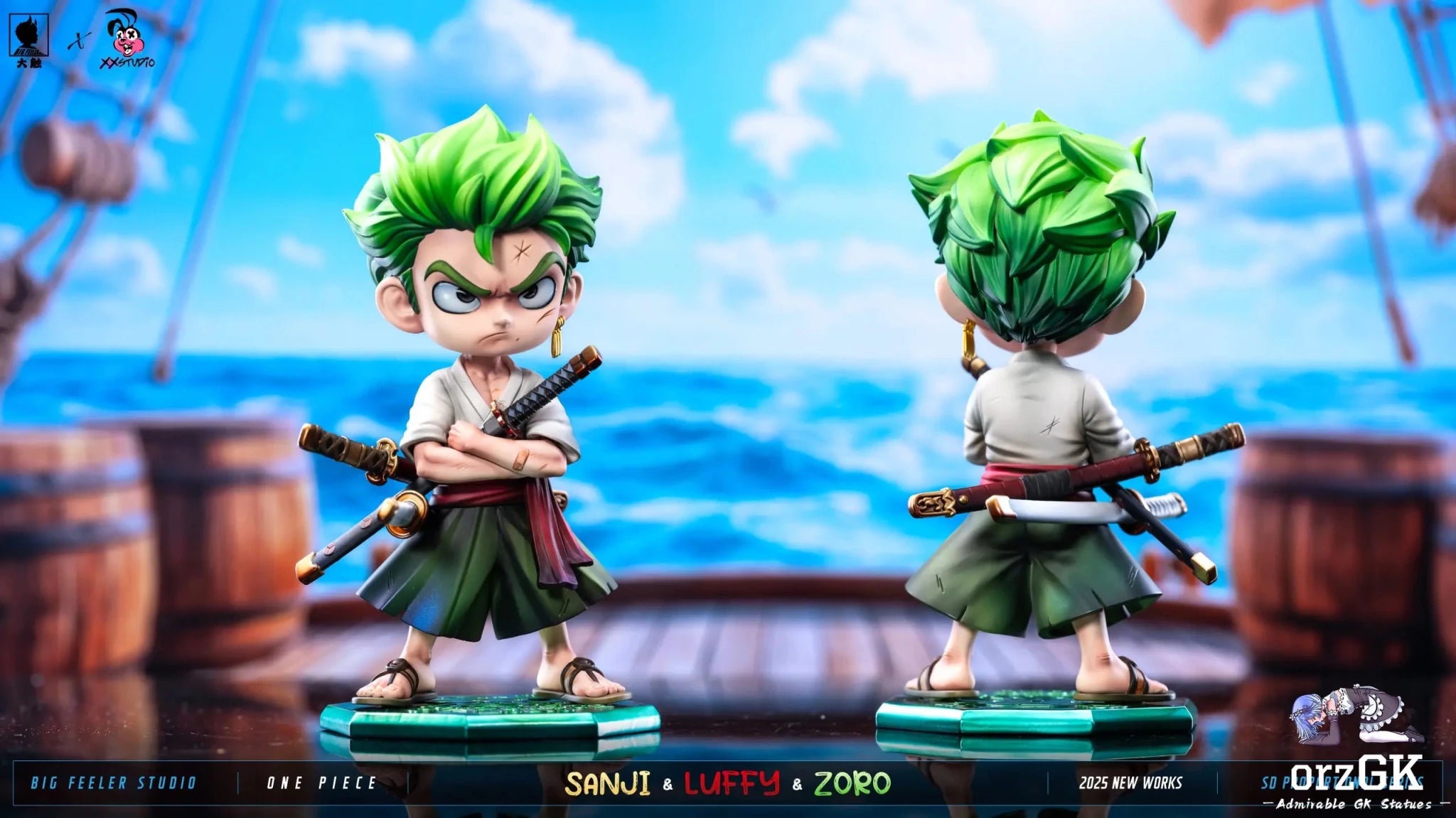 Big Feeler Studio & XOX Studio - One Piece Q version The Three Strongest Luffy & Zoro & Sanji resin statue Navy Toys anime figure