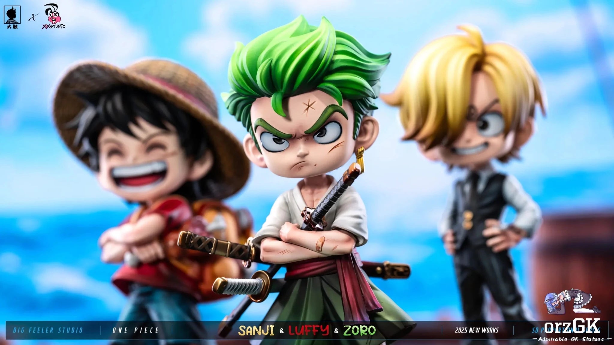 Big Feeler Studio & XOX Studio - One Piece Q version The Three Strongest Luffy & Zoro & Sanji resin statue Navy Toys anime figure
