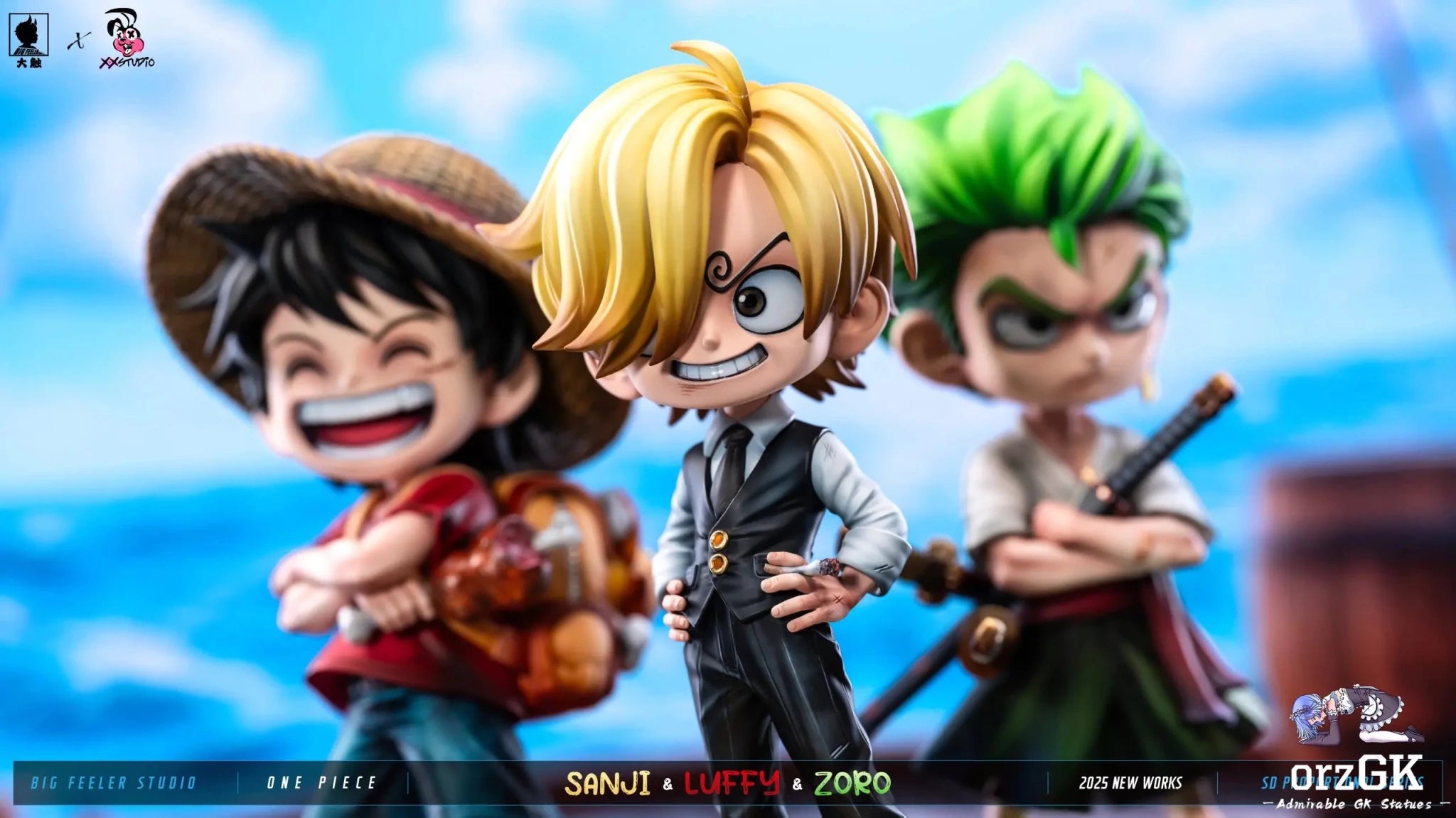 Big Feeler Studio & XOX Studio - One Piece Q version The Three Strongest Luffy & Zoro & Sanji resin statue Navy Toys anime figure