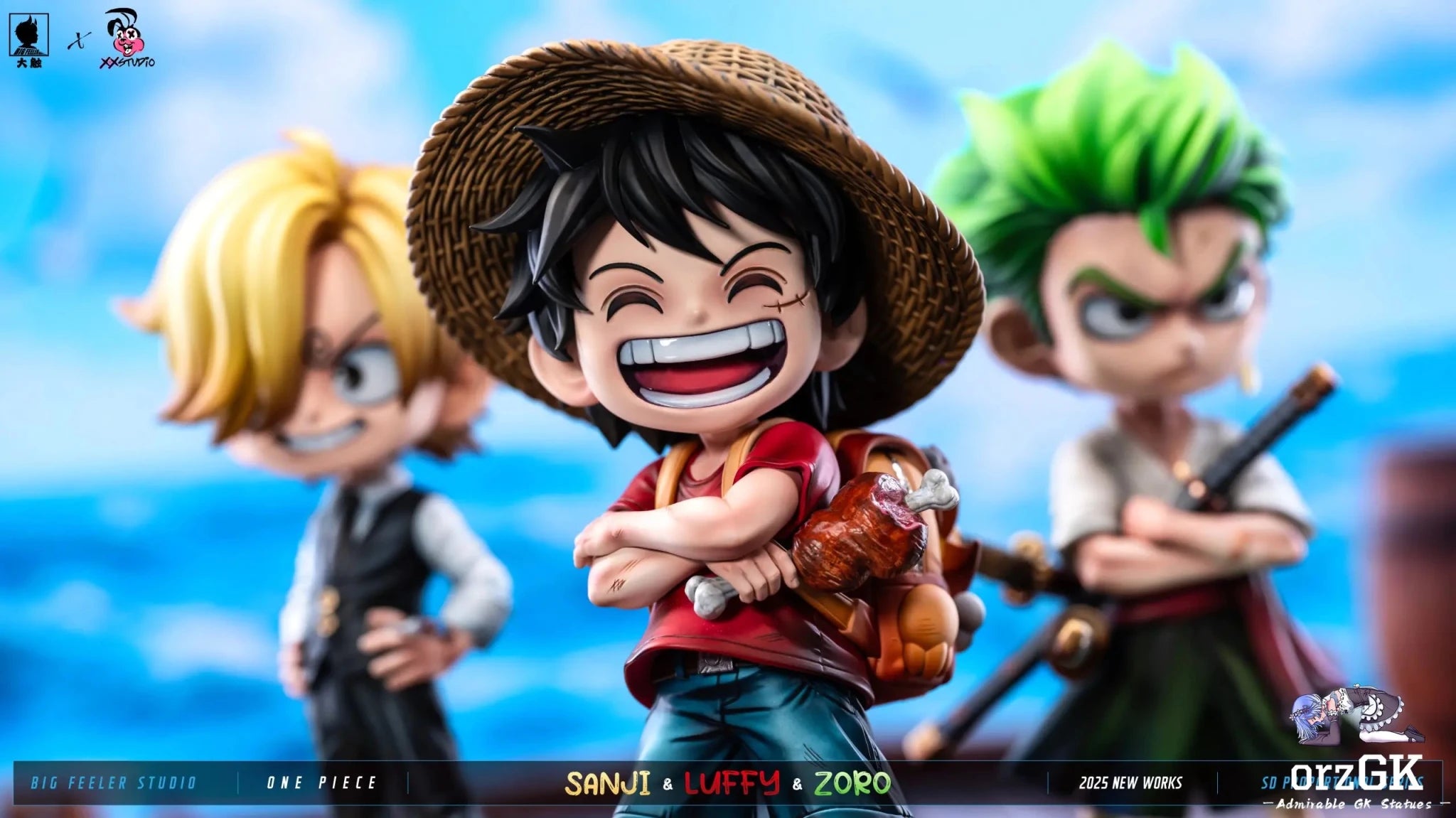 Big Feeler Studio & XOX Studio - One Piece Q version The Three Strongest Luffy & Zoro & Sanji resin statue Navy Toys anime figure