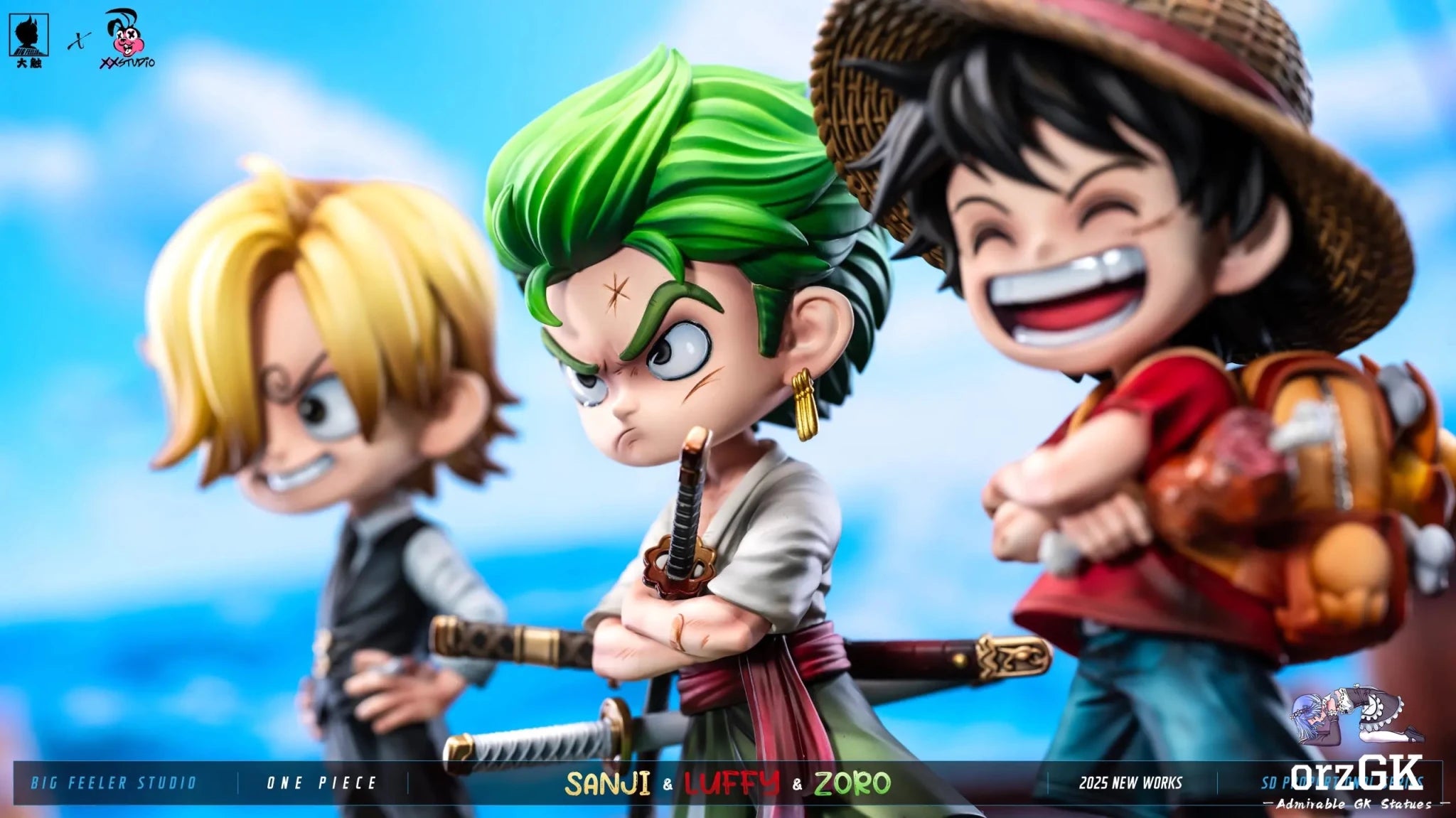 Big Feeler Studio & XOX Studio - One Piece Q version The Three Strongest Luffy & Zoro & Sanji resin statue Navy Toys anime figure