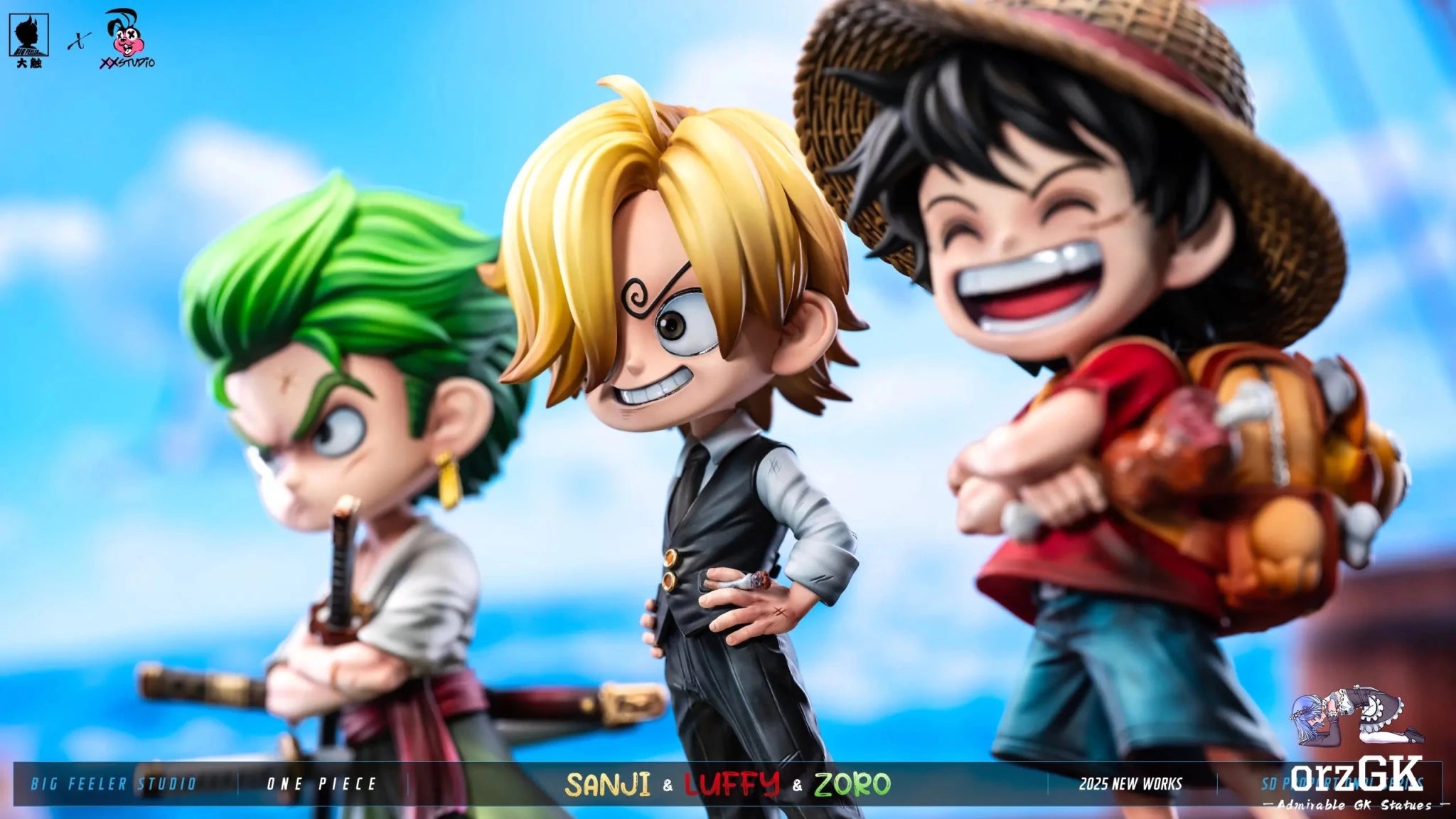 Big Feeler Studio & XOX Studio - One Piece Q version The Three Strongest Luffy & Zoro & Sanji resin statue Navy Toys anime figure