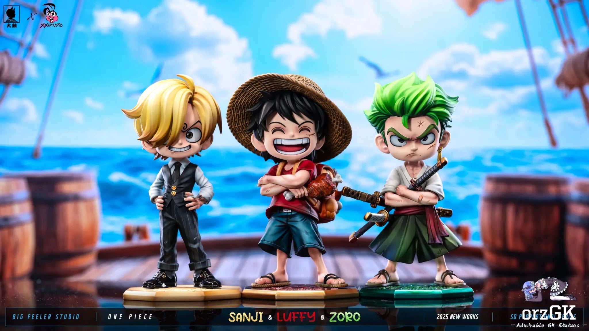 Big Feeler Studio & XOX Studio - One Piece Q version The Three Strongest Luffy & Zoro & Sanji resin statue Navy Toys anime figure