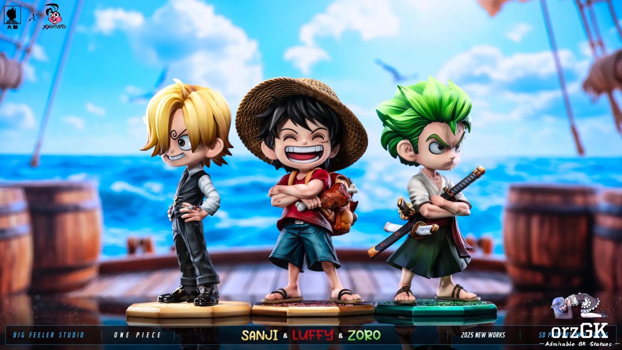 Big Feeler Studio & XOX Studio - One Piece Q version The Three Strongest Luffy & Zoro & Sanji resin statue Navy Toys anime figure