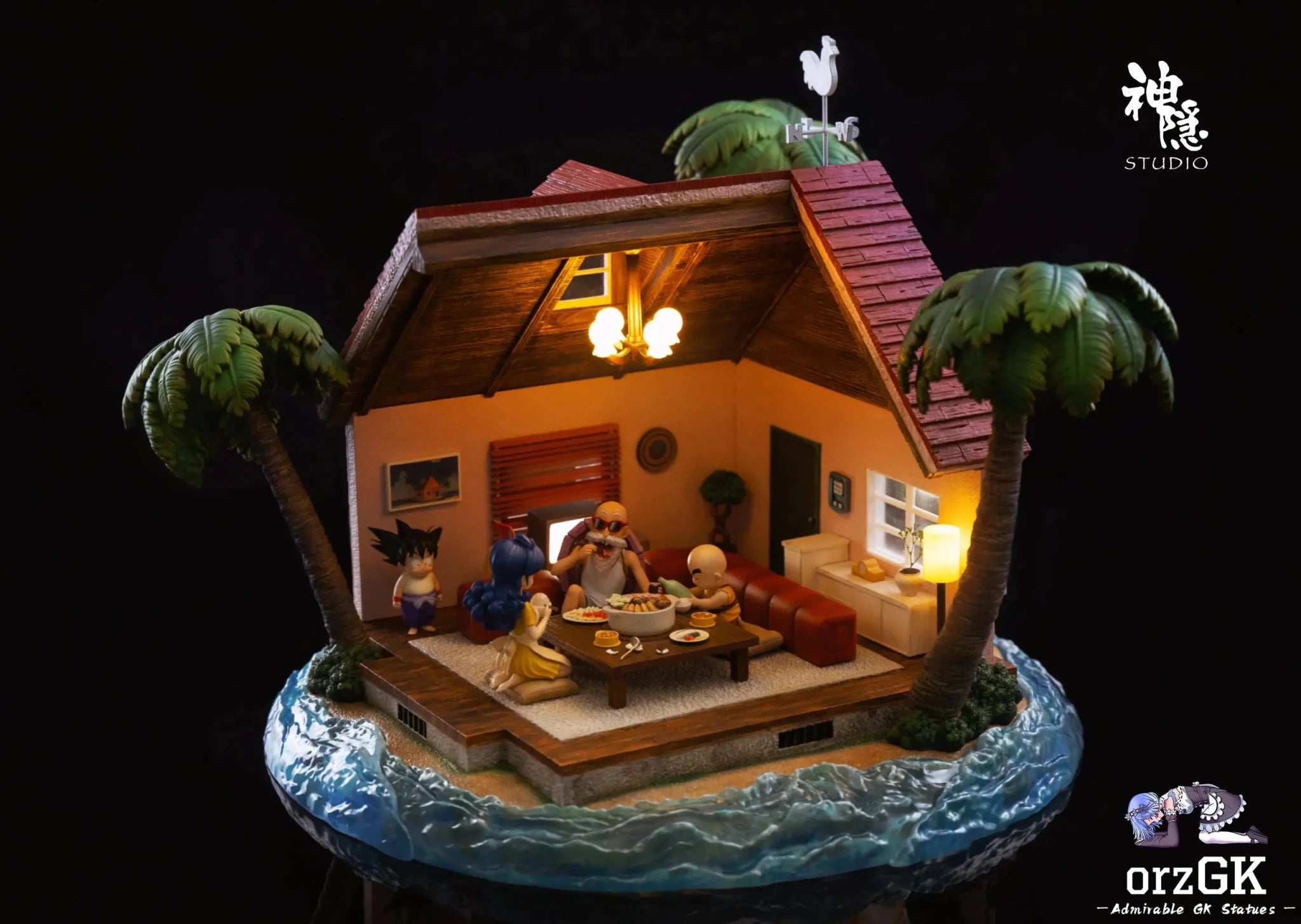 Shen Yin Studio - Dragon Ball Food Series Kame House is open for dinner Son Goku & Master Roshi & Launch & Kuririn resin statue Navy Toys anime figure
