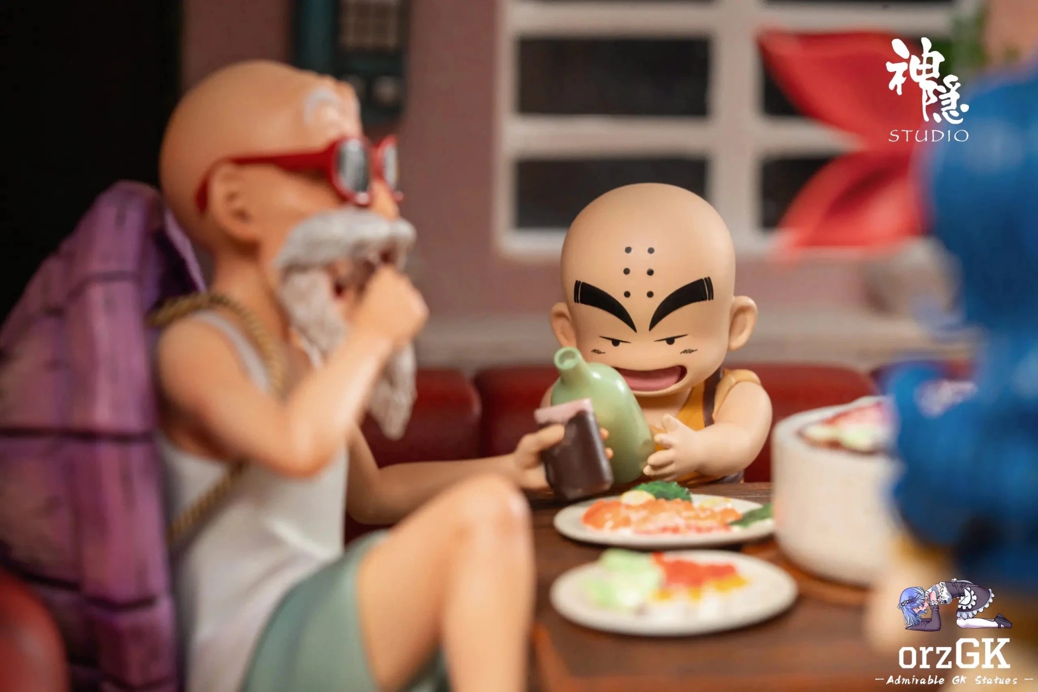 Shen Yin Studio - Dragon Ball Food Series Kame House is open for dinner Son Goku & Master Roshi & Launch & Kuririn resin statue Navy Toys anime figure