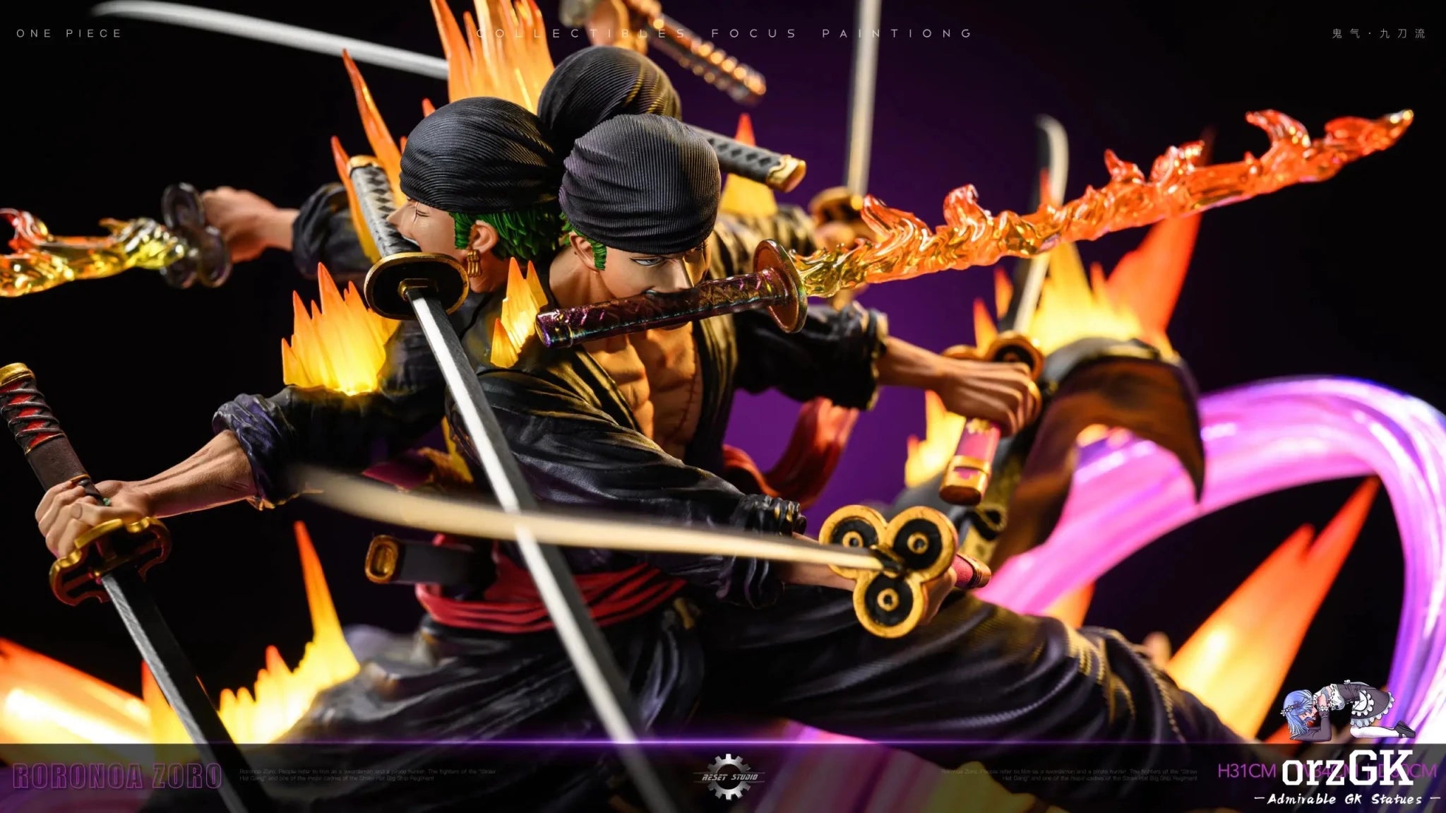 Reset Studio - One Piece Asura Draw Sword Dance of the Dead Zoro of the Demon Aura Nine Sword Style resin statue Navy Toys anime figure