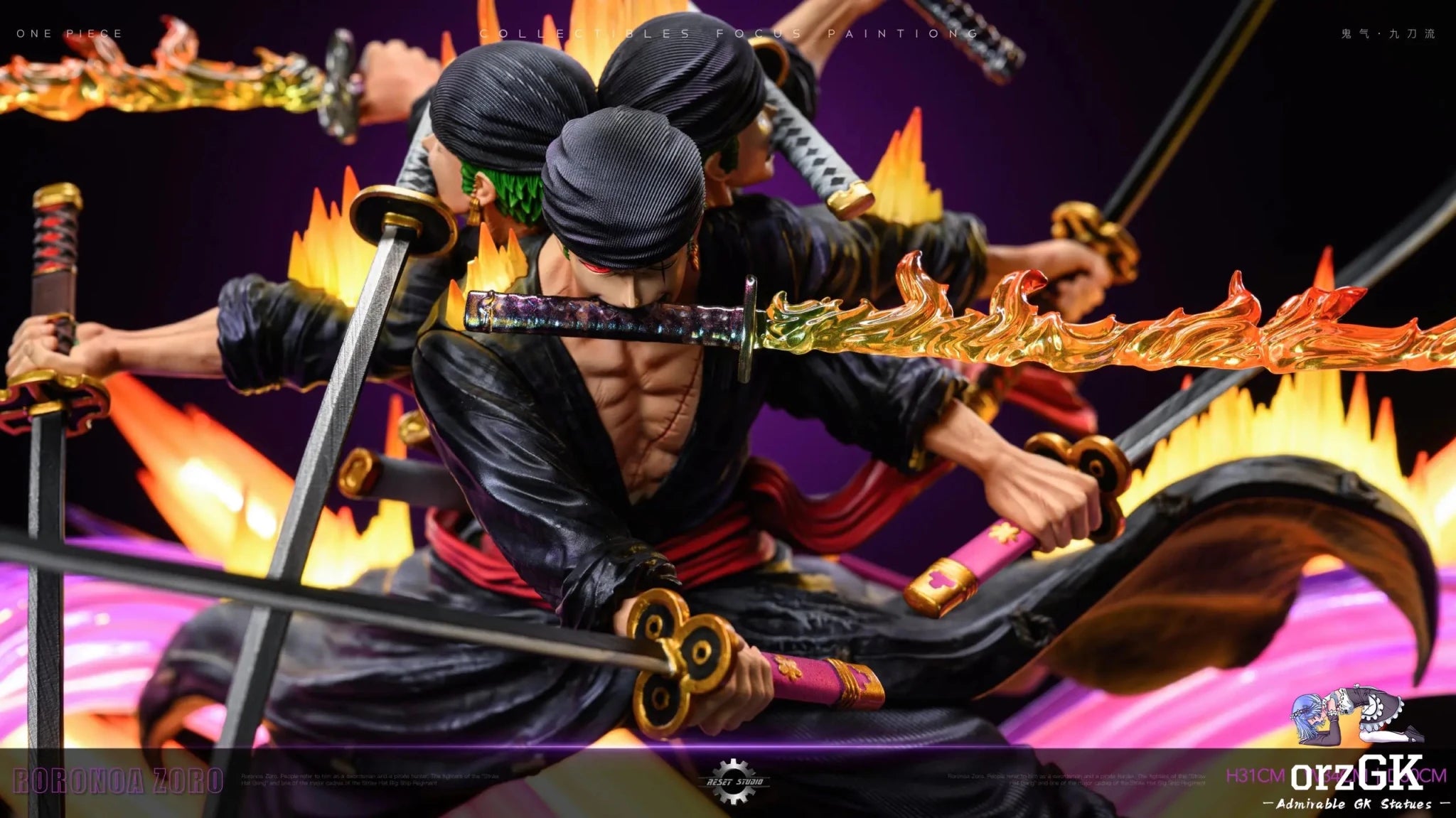 Reset Studio - One Piece Asura Draw Sword Dance of the Dead Zoro of the Demon Aura Nine Sword Style resin statue Navy Toys anime figure