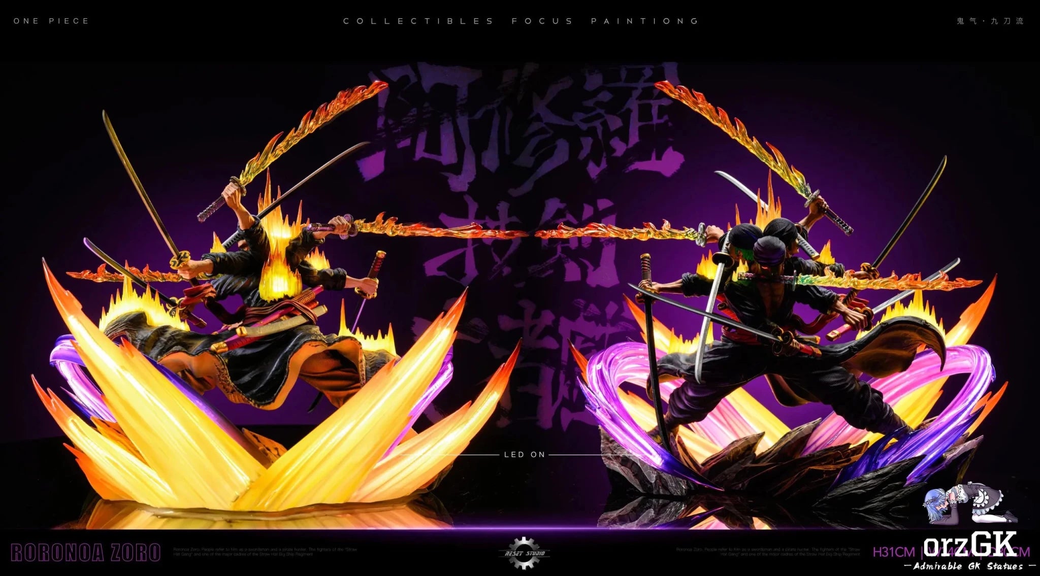 Reset Studio - One Piece Asura Draw Sword Dance of the Dead Zoro of the Demon Aura Nine Sword Style resin statue Navy Toys anime figure