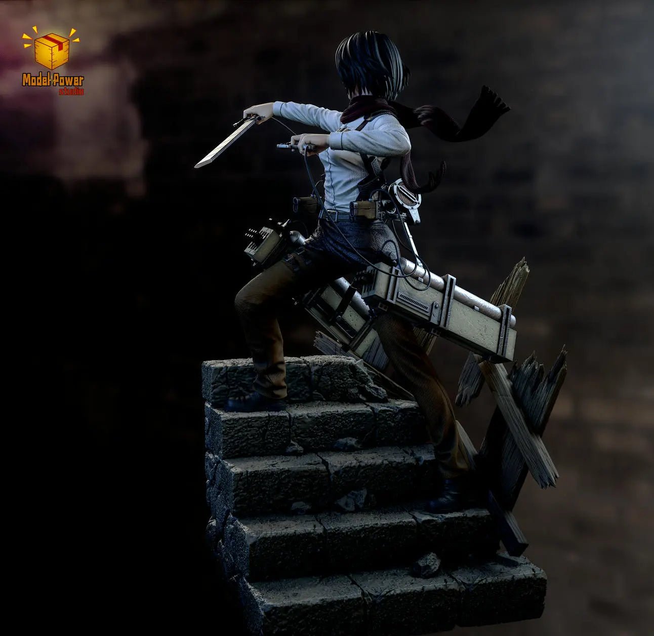 Model Power Studio - Attack On Titan The Basement Trio Mikasa & Armin & Eren resin statue Navy Toys anime figure