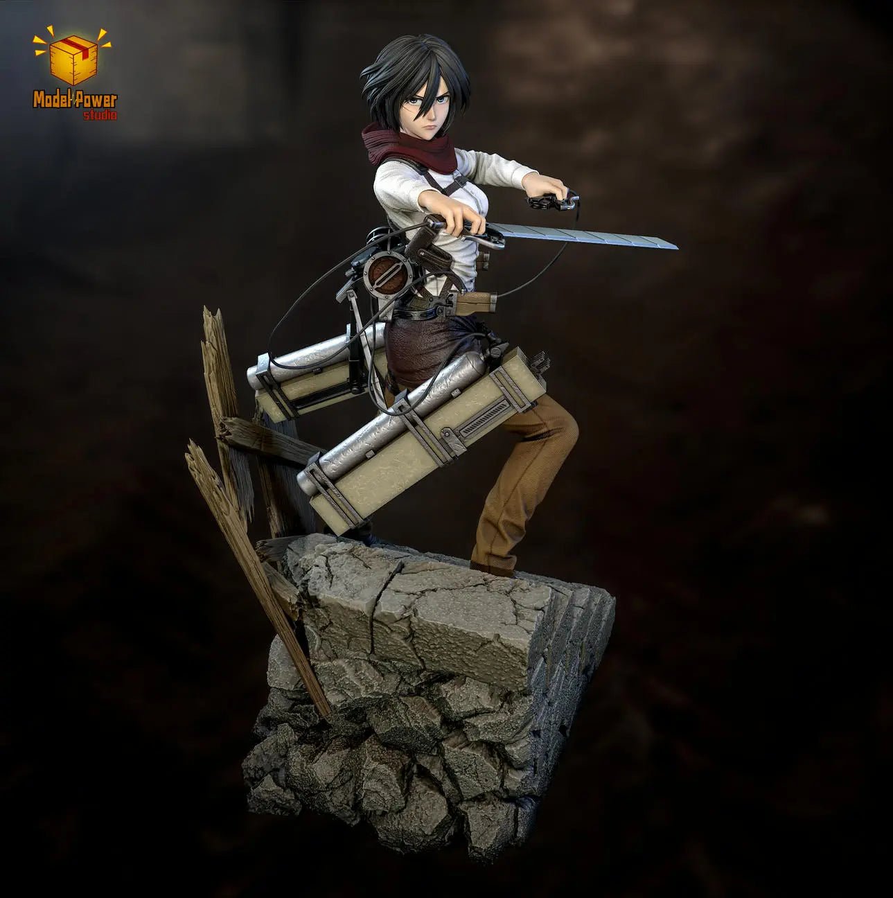 Model Power Studio - Attack On Titan The Basement Trio Mikasa & Armin & Eren resin statue Navy Toys anime figure
