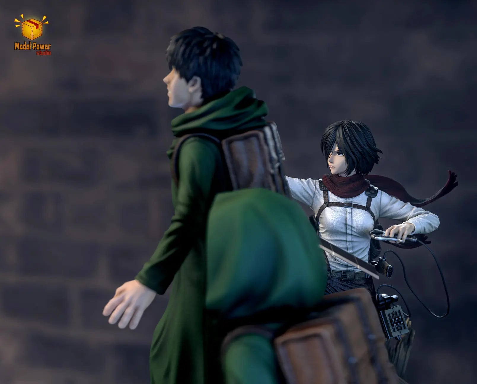 Model Power Studio - Attack On Titan The Basement Trio Mikasa & Armin & Eren resin statue Navy Toys anime figure