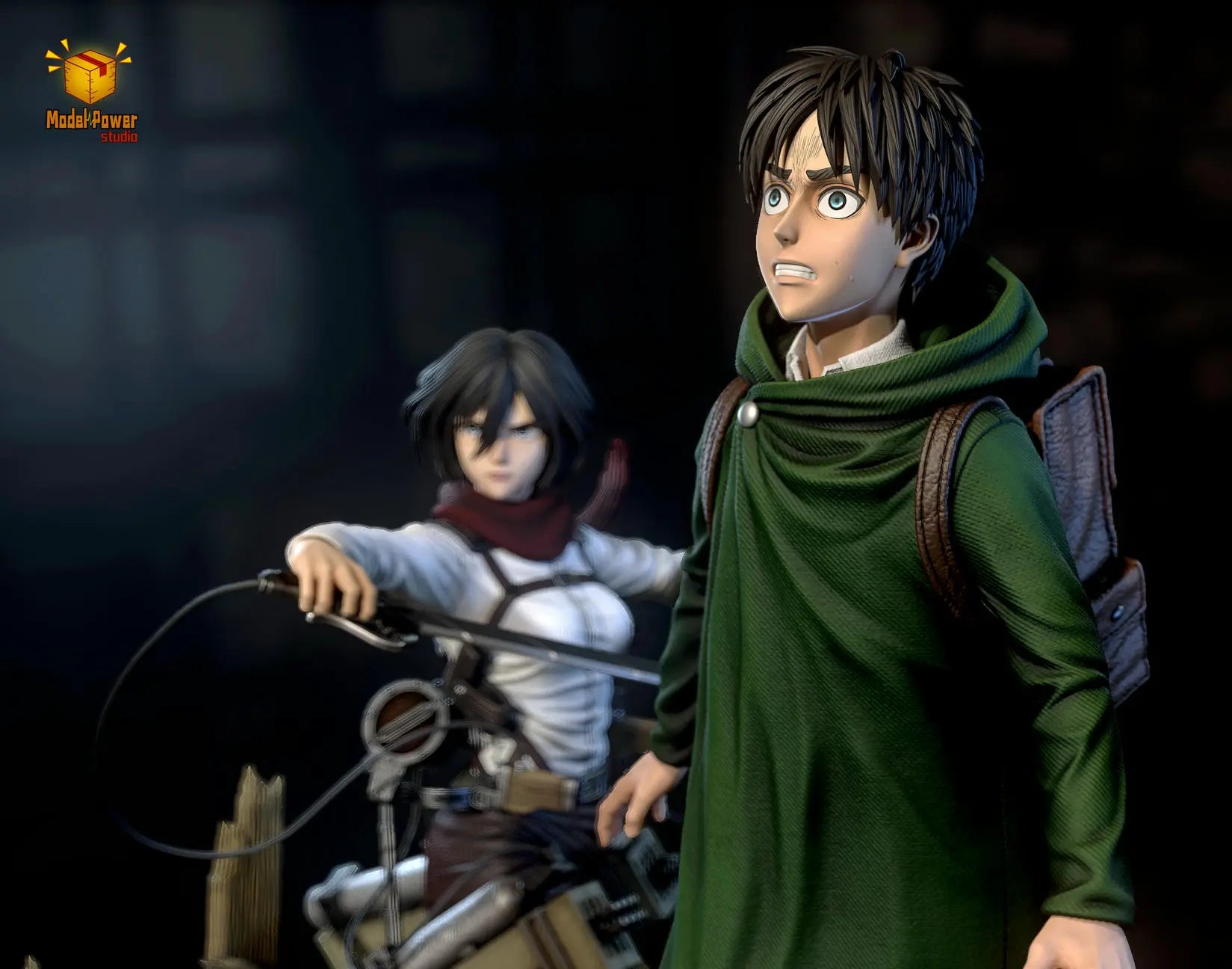 Model Power Studio - Attack On Titan The Basement Trio Mikasa & Armin & Eren resin statue Navy Toys anime figure