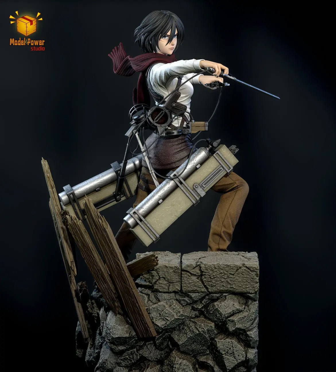 Model Power Studio - Attack On Titan The Basement Trio Mikasa & Armin & Eren resin statue Navy Toys anime figure