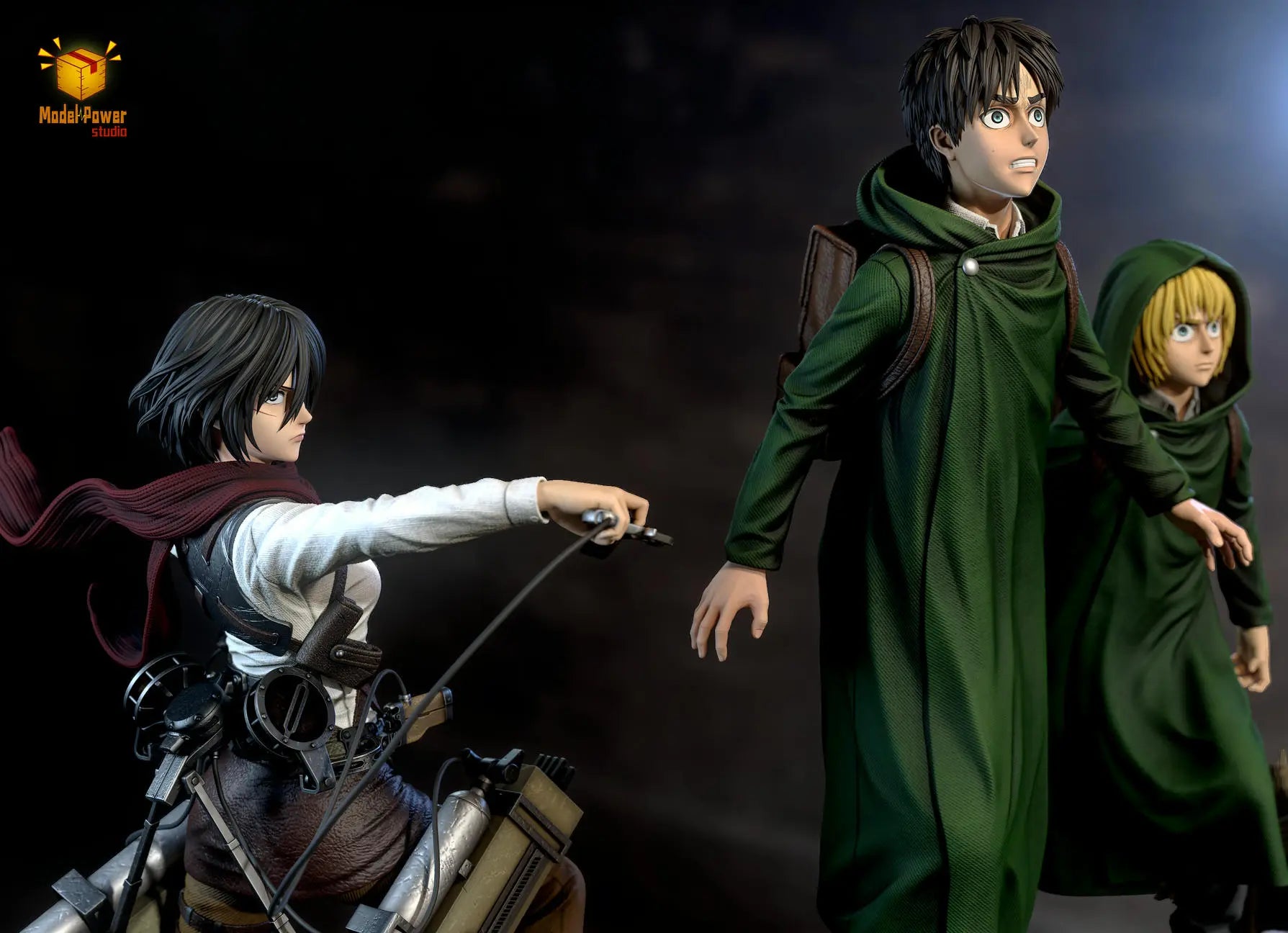 Model Power Studio - Attack On Titan The Basement Trio Mikasa & Armin & Eren resin statue Navy Toys anime figure